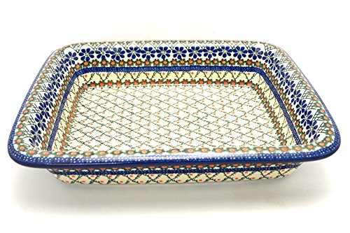Handmade Polish Pottery Lasagna Baker - Primrose Floral Design - Perfect for Baking, Serving & Entertaining