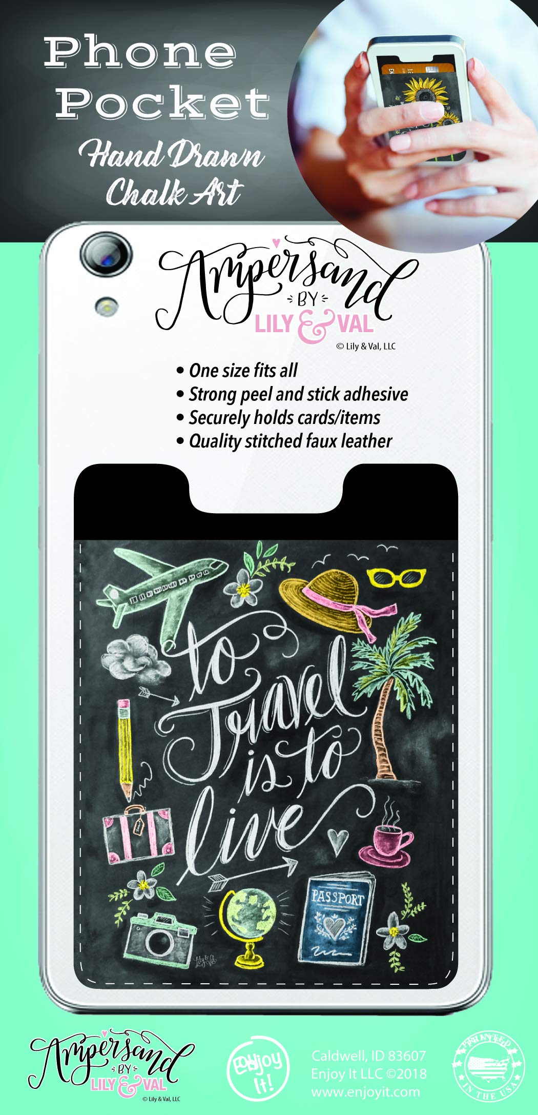 Enjoy It Ampersand Travel Phone Pocket - Peel & Stick Phone Wallet for Credit Cards & IDs | Perfect for Smartphones on the Go, Airports, and Daily Commute