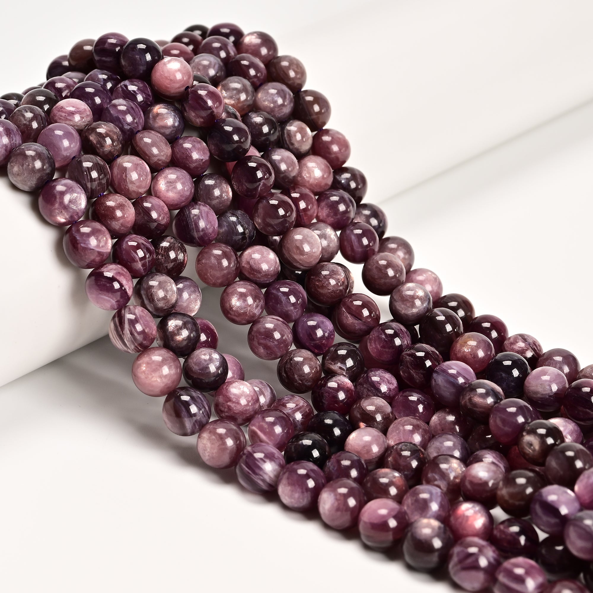 Natural Purple Lepidolite Mica Beads 6mm-13mm Smooth Round Gemstone Beads - 15.5 Inch Strand for Jewelry Making, Meditation & Stress Relief