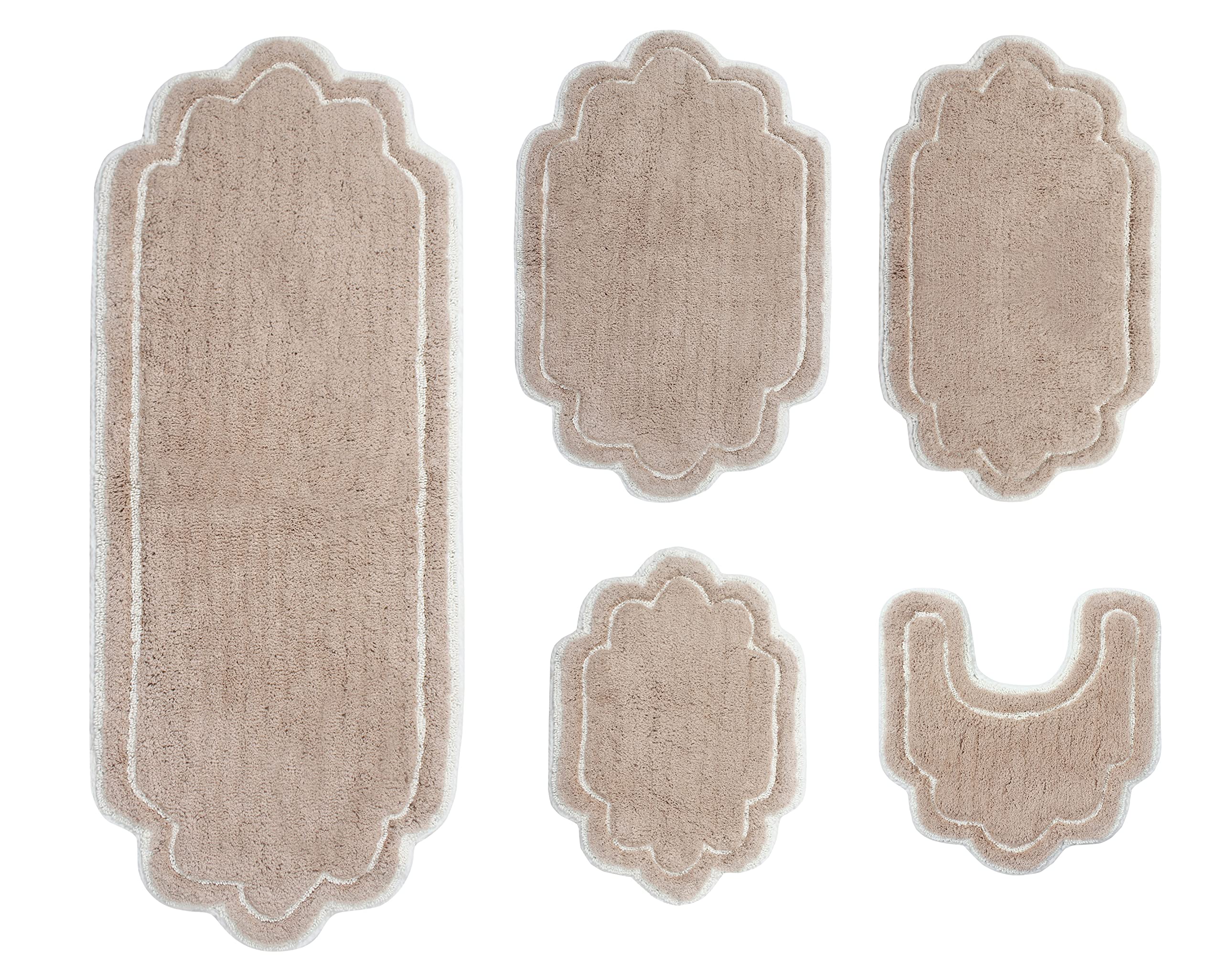 Home Weavers Allure Collection 100% Cotton Tufted Bathroom Rug Set - Soft, Absorbent & Non-Slip Bath Mats for Bathroom Floor - Machine Washable 5-Piece Set with Contour & Linen Design - Perfect for Bathroom, Shower, and Vanity Areas