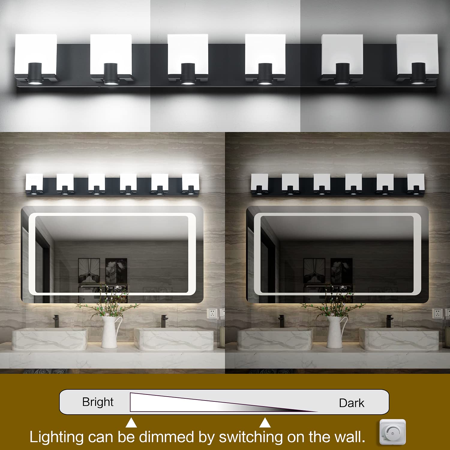 Dimmable LED Vanity Lights for Bathroom - Modern 6-Light Fixture with Spotlights, Matte Black Finish, Waterproof Design (42.1 Inch) - Perfect for Mirror Lighting, Makeup Application & Spa-Like Ambiance