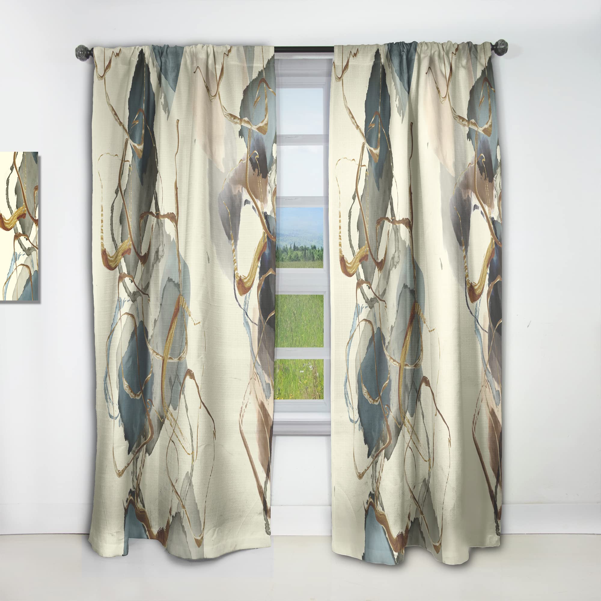 DesignQ Gold Glam Squares VI Thermal Insulated Curtains - Single Panel 52x95 Inches - Elegant Drapes for Bedroom & Living Room - Perfect for Energy Saving & Room Decor