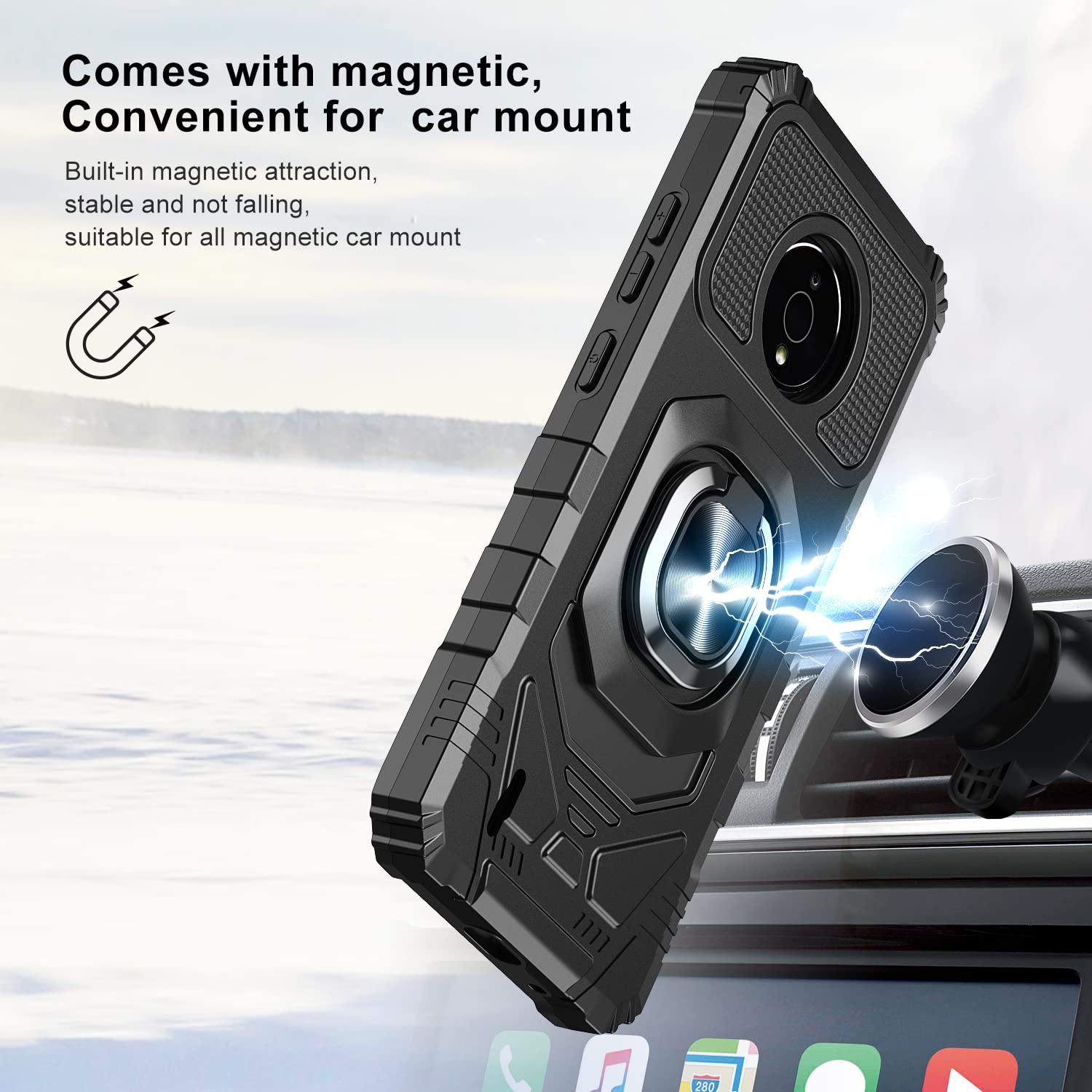 ExtremeCases for Nokia C200 (N151DL) - Shockproof Hybrid Phone Case with Magnetic Ring Stand, Tempered Glass Screen Protector, Stylus Pen & Pry Tool (Black) | Perfect for Outdoor Adventures, Work & Daily Protection