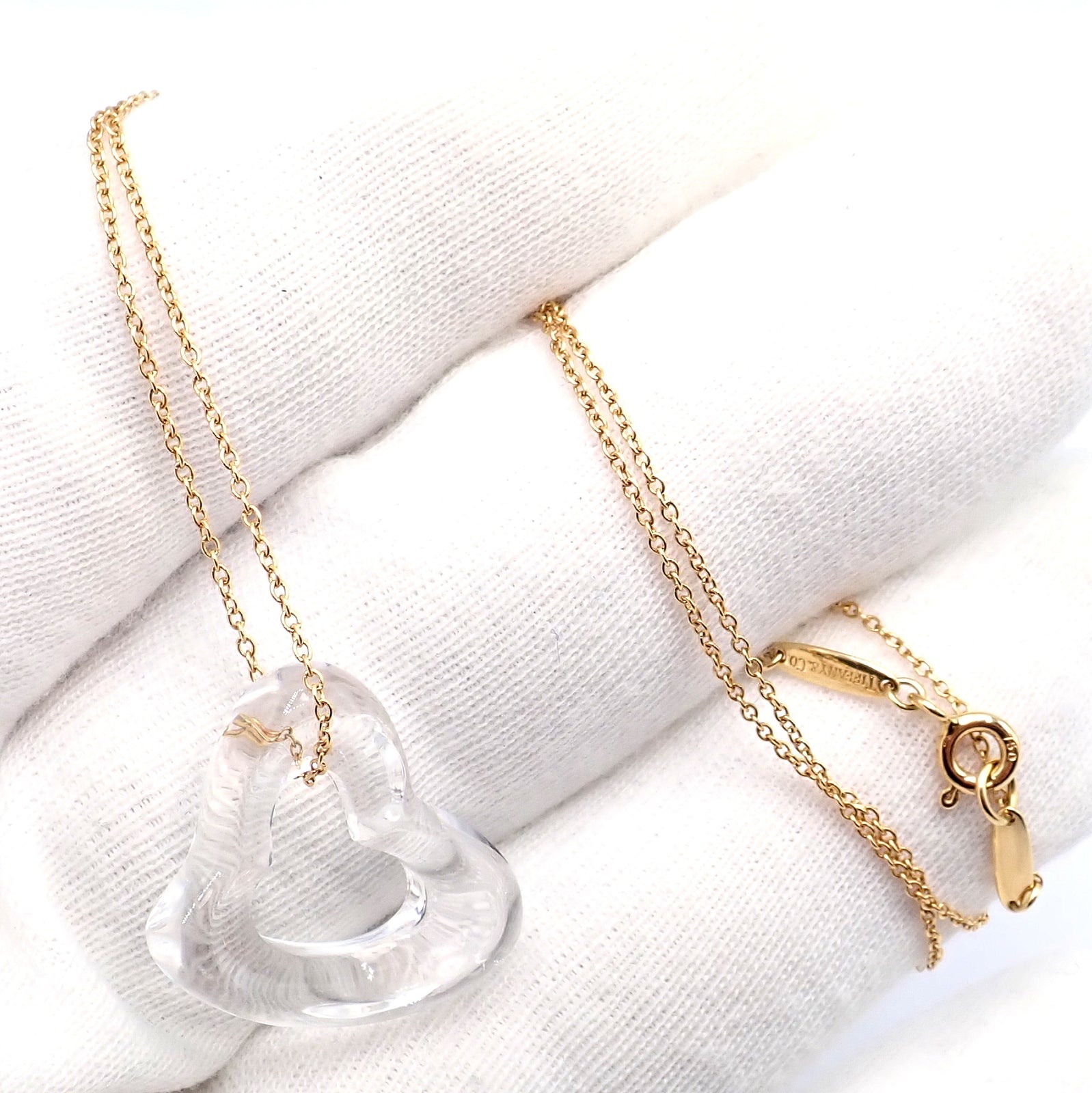 Tiffany & Co Peretti 18k Yellow Gold Large Open Heart Rock Crystal Pendant Necklace for Women - Elegant Jewelry Gift for Anniversary, Valentine's Day & Special Occasions