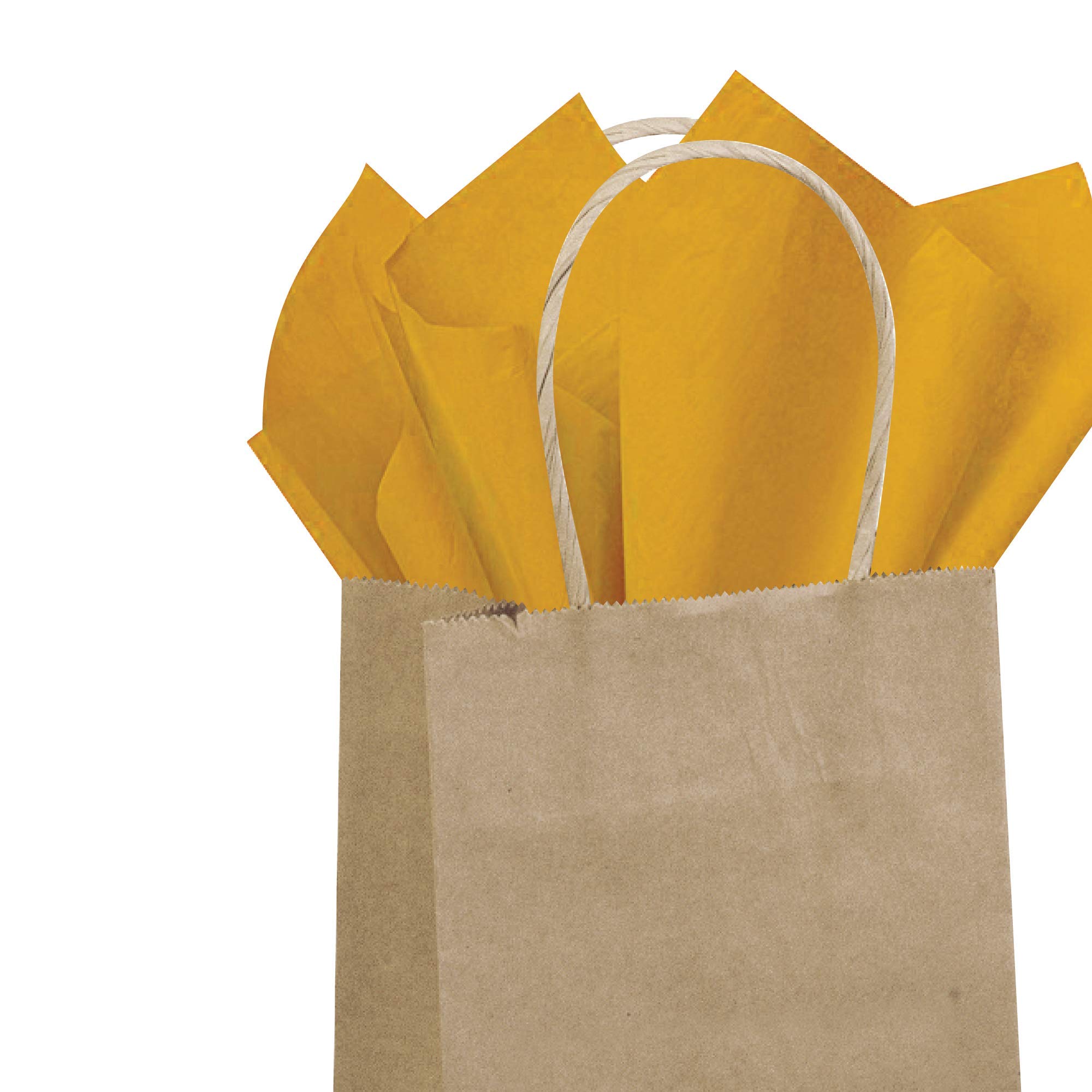 Flexicore Packaging® 50-Pack Natural Brown Kraft Paper Gift Bags with 100-Piece Antique Gold Tissue Paper Set - Perfect for Birthday, Wedding & Holiday Gift Wrapping
