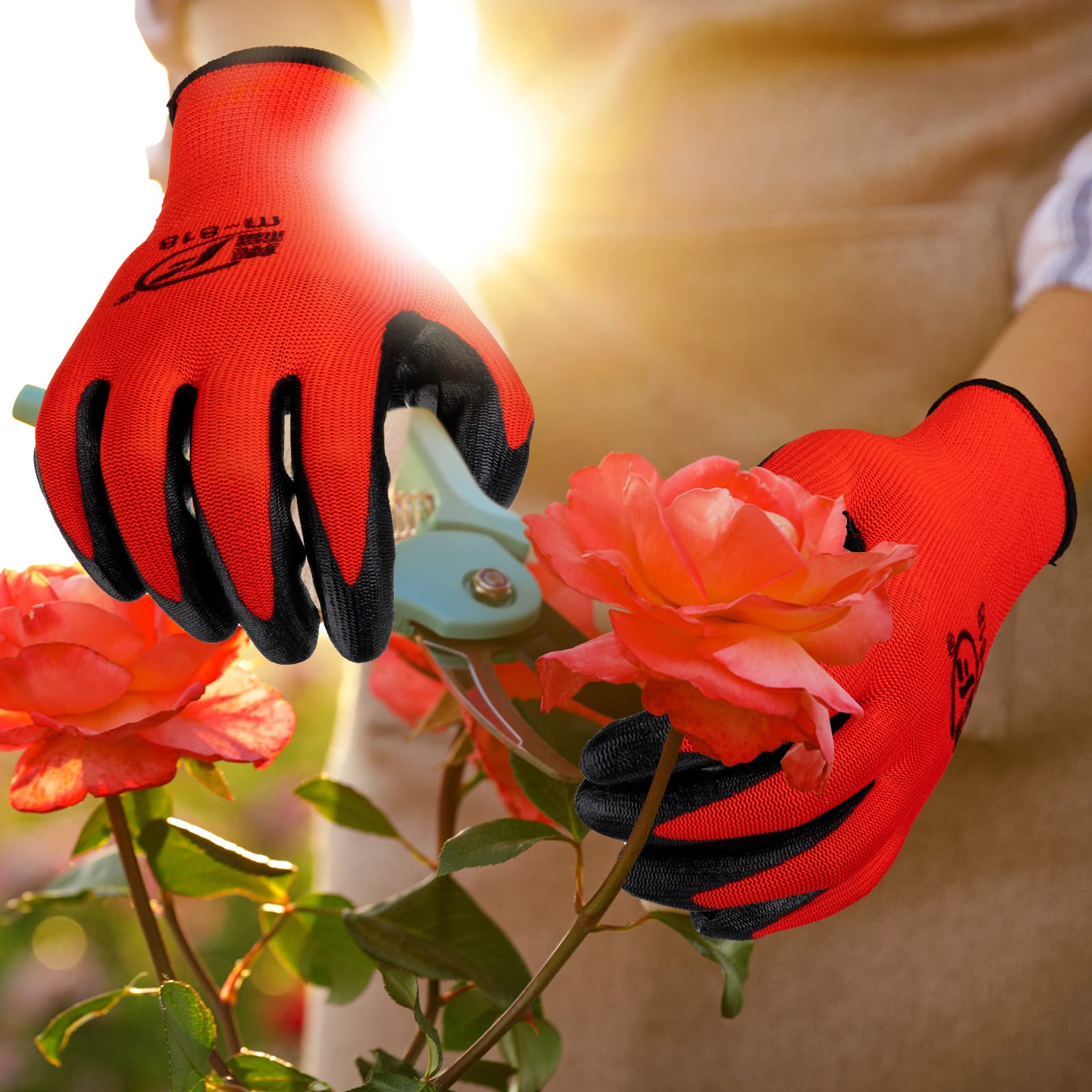 Breathable Rubber Coated Gardening Gloves for Men & Women - 9.1 Inch Durable Work Gloves for Planting, Weeding & Outdoor Yard Work