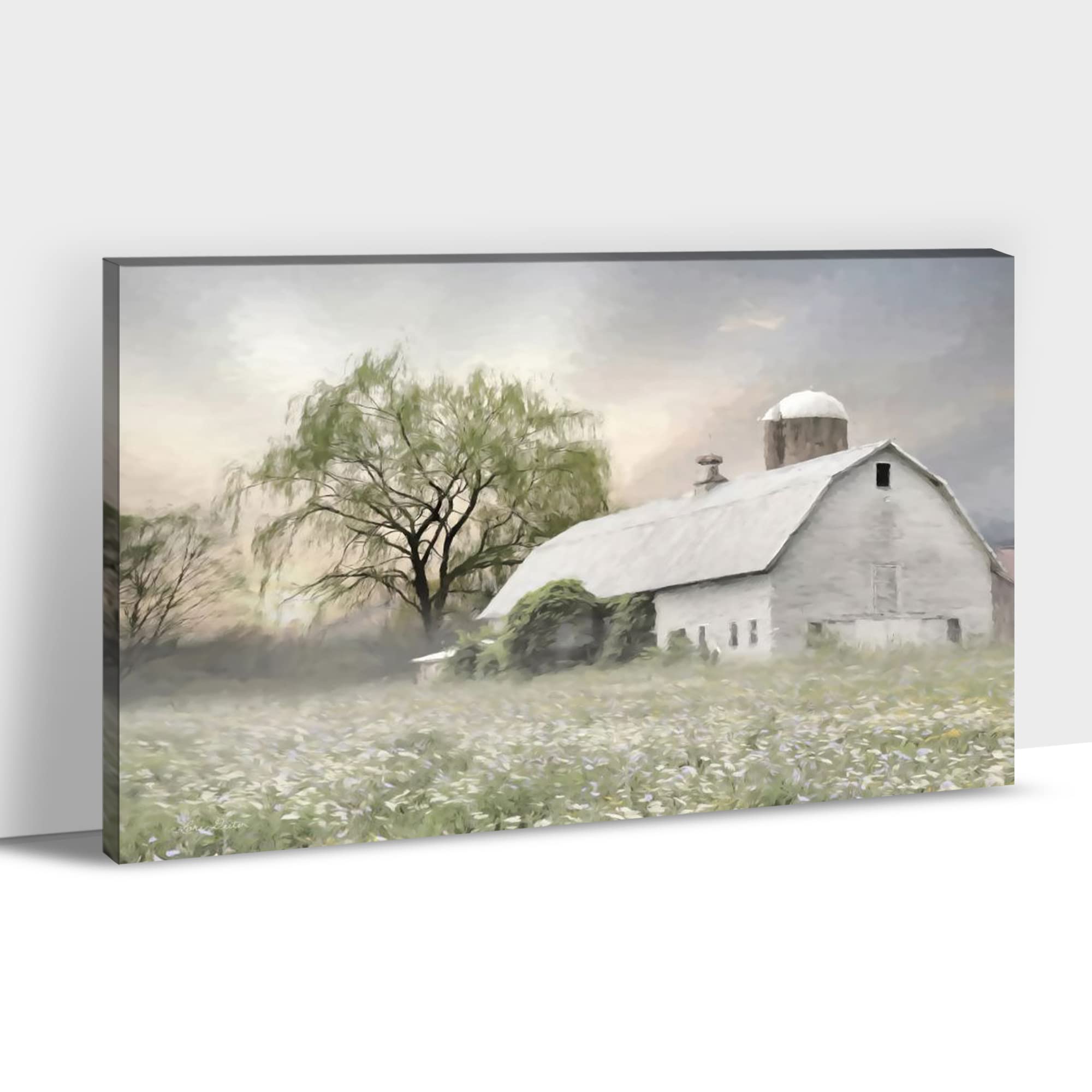GUTTATY Farmhouse Wall Decor Art - Rustic Barn Canvas Floral Prints for Living Room & Kitchen - 28x40 Inches White Country Pictures - Perfect for Home, Office, and Wedding Decor