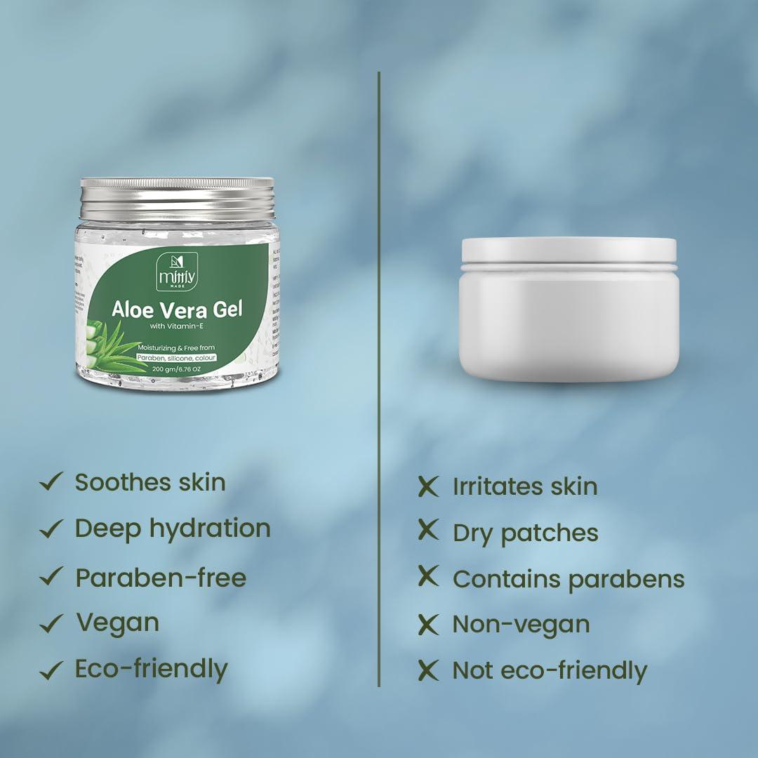 Natural Aloe Vera Gel for Face & Hair - Vitamin E Enriched Moisturizer for Women & Men | Paraben & Silicone Free | Soothing & Hydrating Skin Care | Perfect for Sunburn Relief, Hair Styling & Daily Moisturizing | 200g