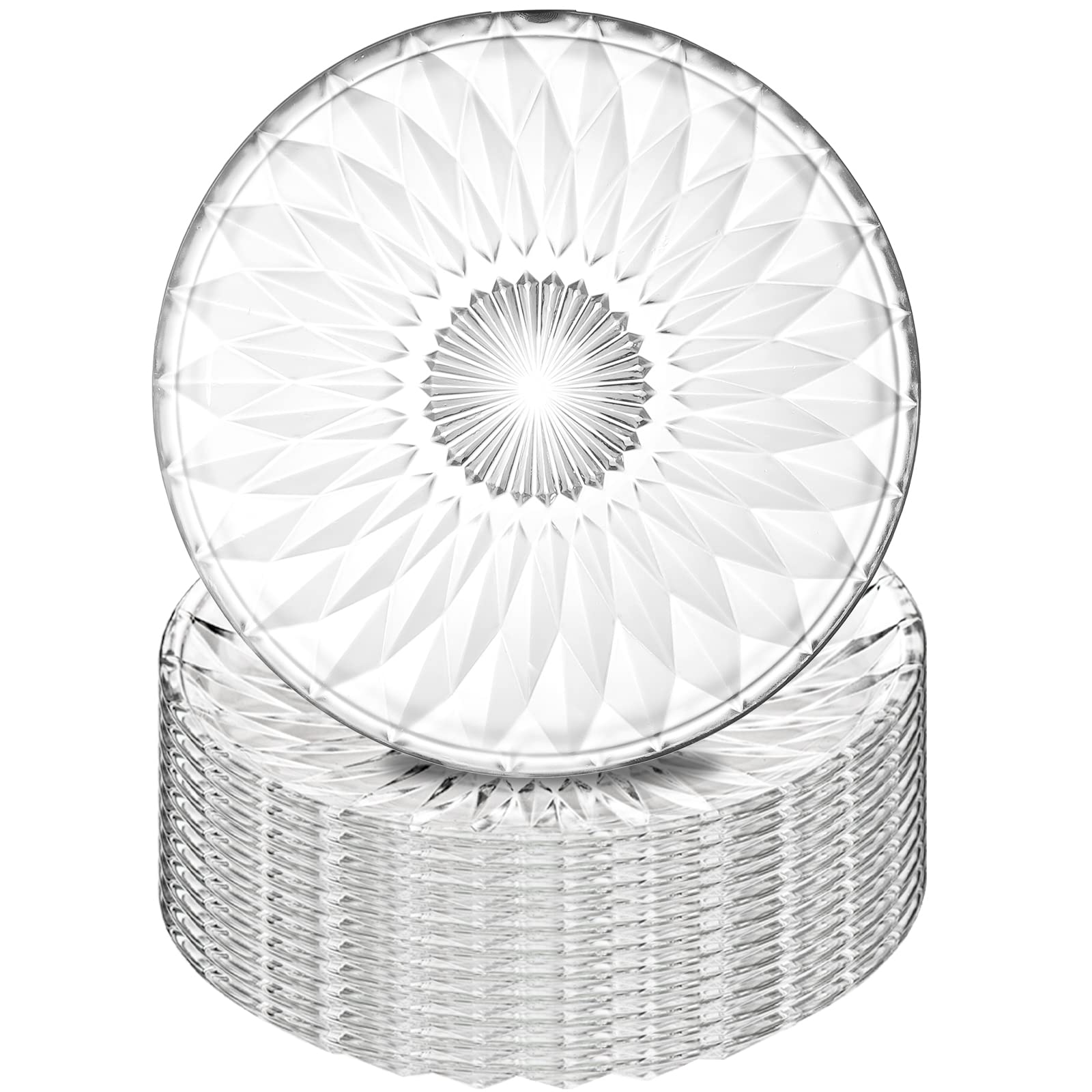 Hiceeden 12-Piece Set of 8-Inch Crystal Clear Glass Salad Plates - Elegant Round Dessert Plates for Restaurants, Parties, Fruits & Snacks - Perfect for Dinner Parties, Wedding Receptions & Holiday Entertaining