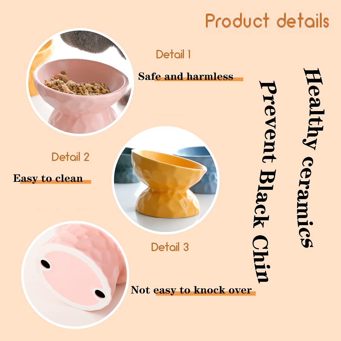Elevated Cat Food Bowls for Indoor Cats - Ceramic Tilted Raised Cat Dish with Non-Slip Base | Promotes Healthy Digestion & Spine Support | Easy Clean Pet Feeding Bowl for Wet/Dry Food & Water - Perfect for Kittens, Adult & Senior Cats