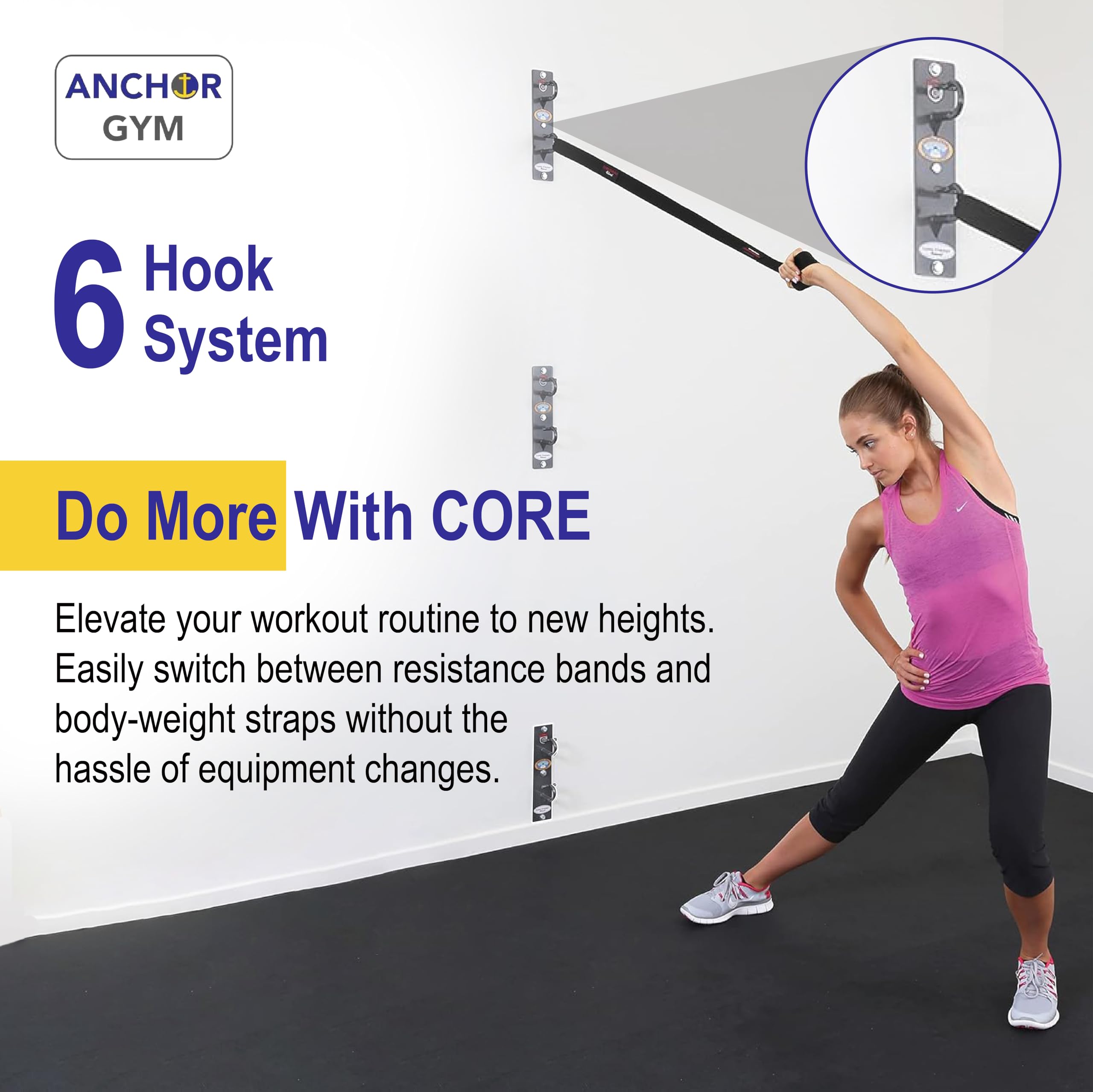 Anchor Gym CORE Station - Wall & Ceiling Mounted Exercise Hook System for Bodyweight Training, Resistance Bands, Strength Workouts, Yoga & Home Gym (Includes Wood Screws) - Perfect for Small Spaces, Garage Gyms & Apartment Workouts
