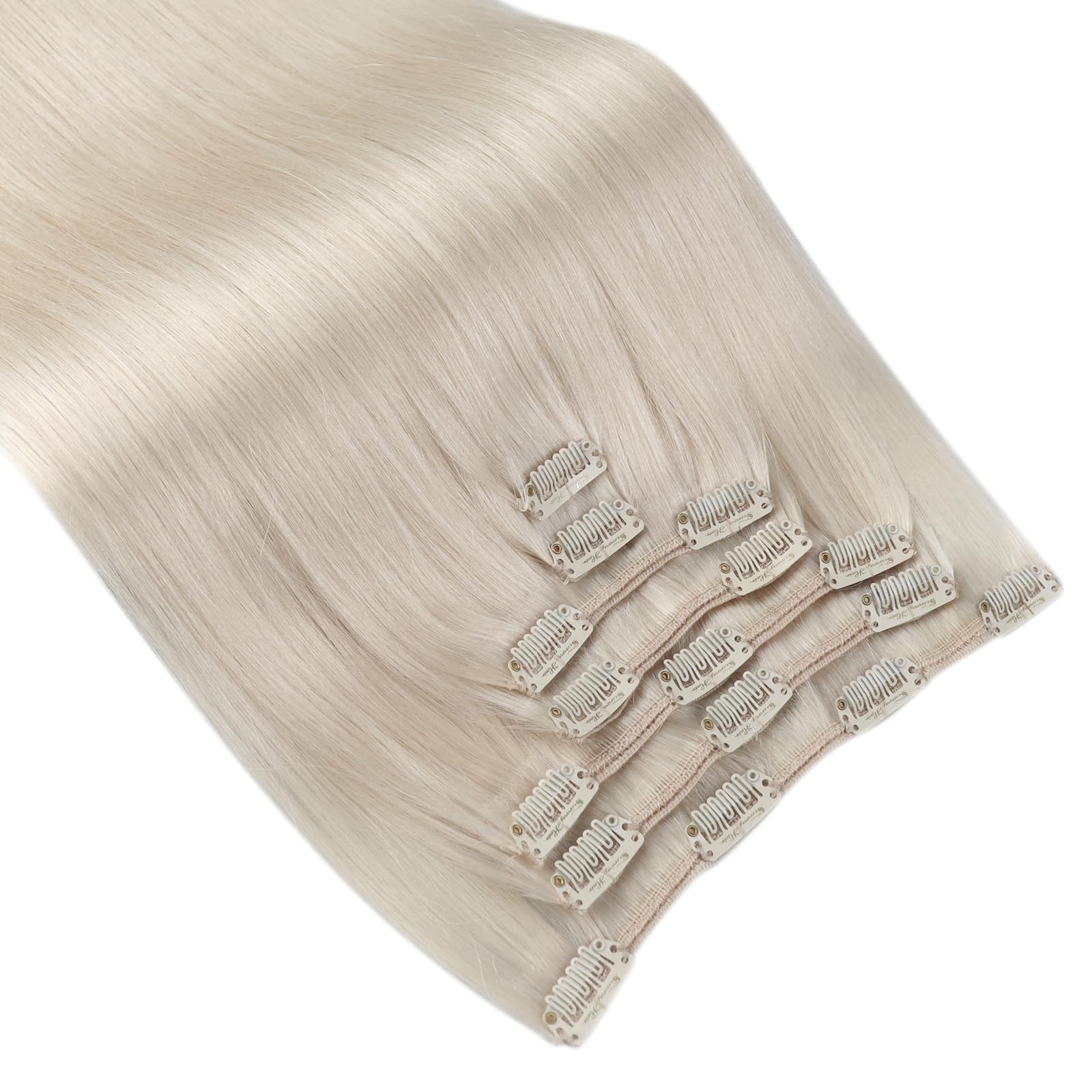 Ve Sunny Platinum Blonde Clip-in Human Hair Extensions - 20 Inch 7pcs 120g Real Remy Human Hair for Long Hair - Easy to Wear & Style for Parties, Weddings & Daily Use