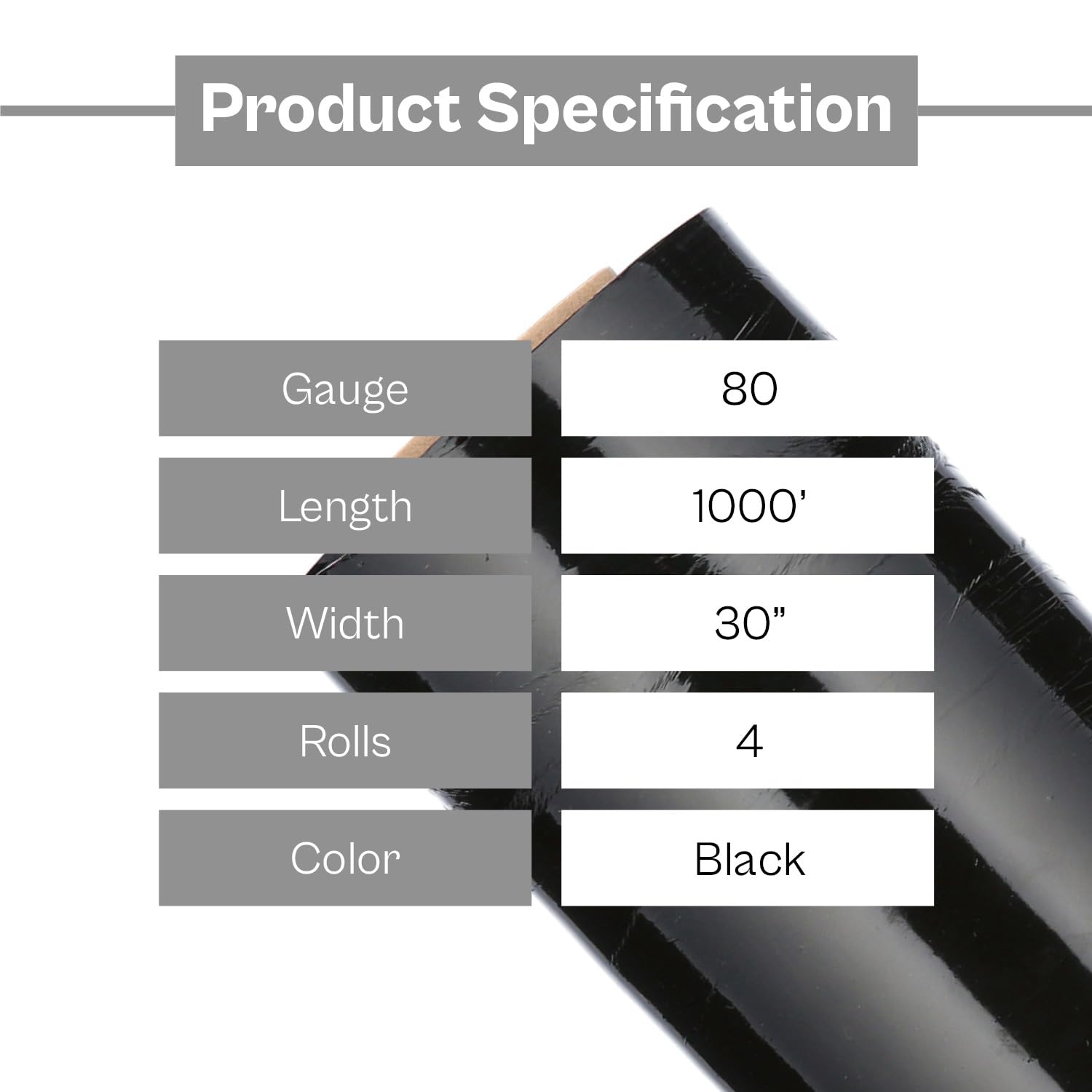 PSBM Black Stretch Wrap with Extended Core Handles - 4 Pack (30