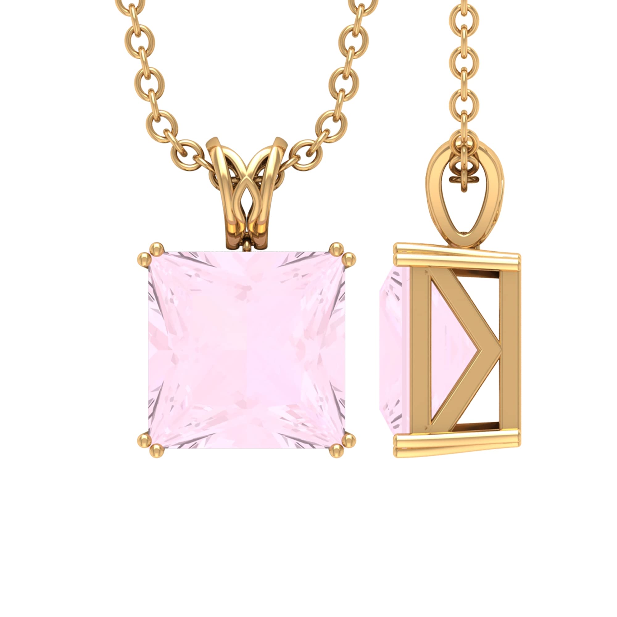 1.50 CT Princess Cut Rose Quartz Solitaire Pendant Necklace - 14K Solid Gold Minimalist Jewelry with Decorative Bail - Perfect for Valentine's Day Gifts, Anniversary Presents & Everyday Elegance