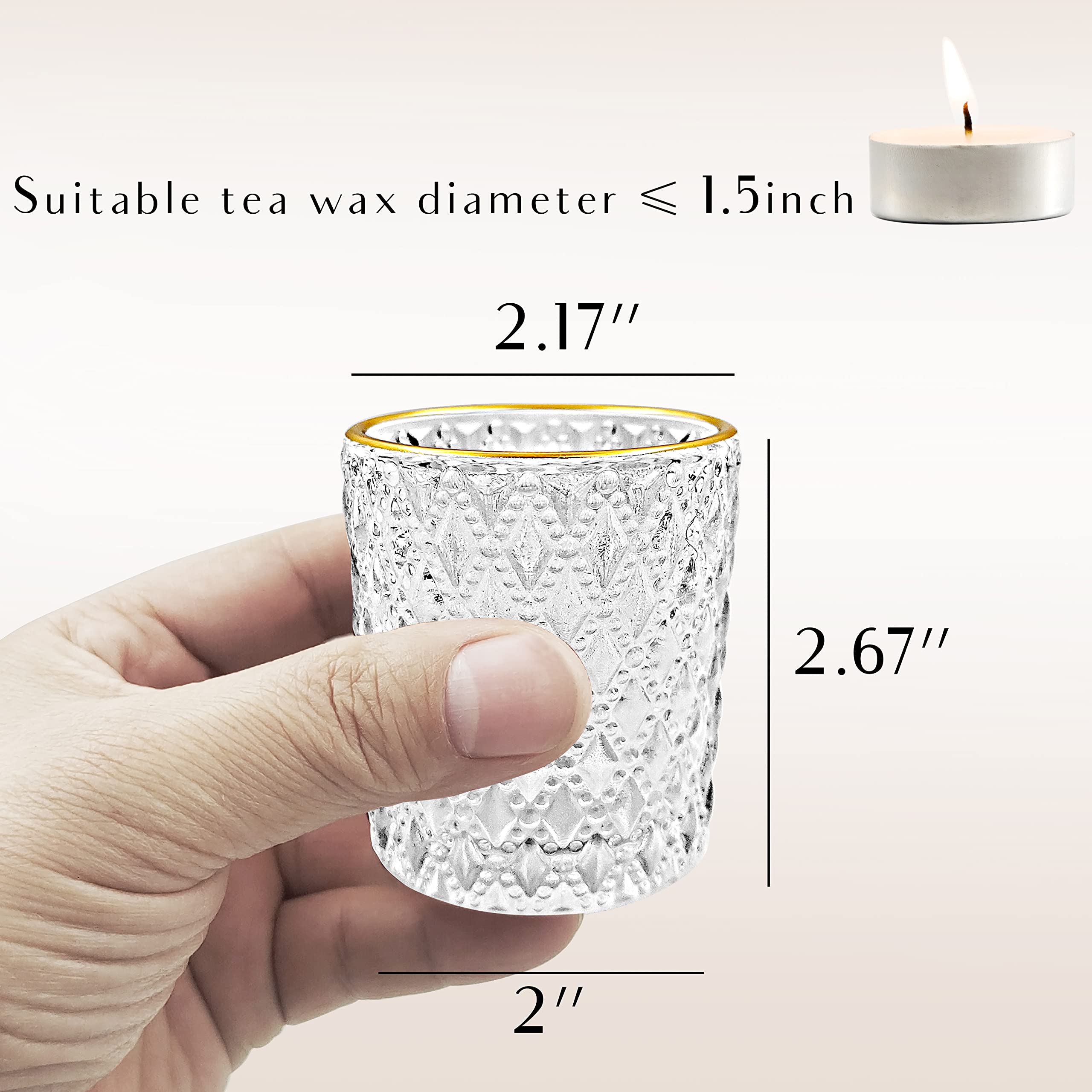 24 Pack Clear Glass Tealight Candle Holders with Rim - Elegant Votive Candle Cups for Wedding Centerpieces, Birthday Party Decor, Christmas Table Settings & Home Ambiance Lighting