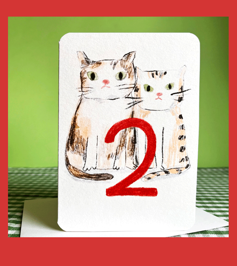 Laura Skilbeck Age 2 Cat Birthday Card - Adorable Feline-Themed Greeting Card for Toddler's 2nd Birthday | Perfect for Cat Lovers & Birthday Parties