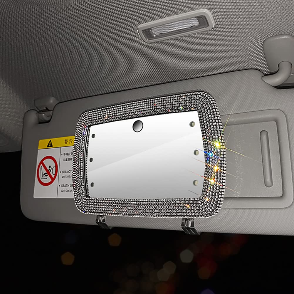 **Zcargel Universal Car Makeup Mirror - High-Definition Stainless Steel Sun Visor Mirror with Rhinestones & Glitter for Cars, Trucks, SUVs - Perfect for On-the-Go Touch-Ups & Vanity Use**