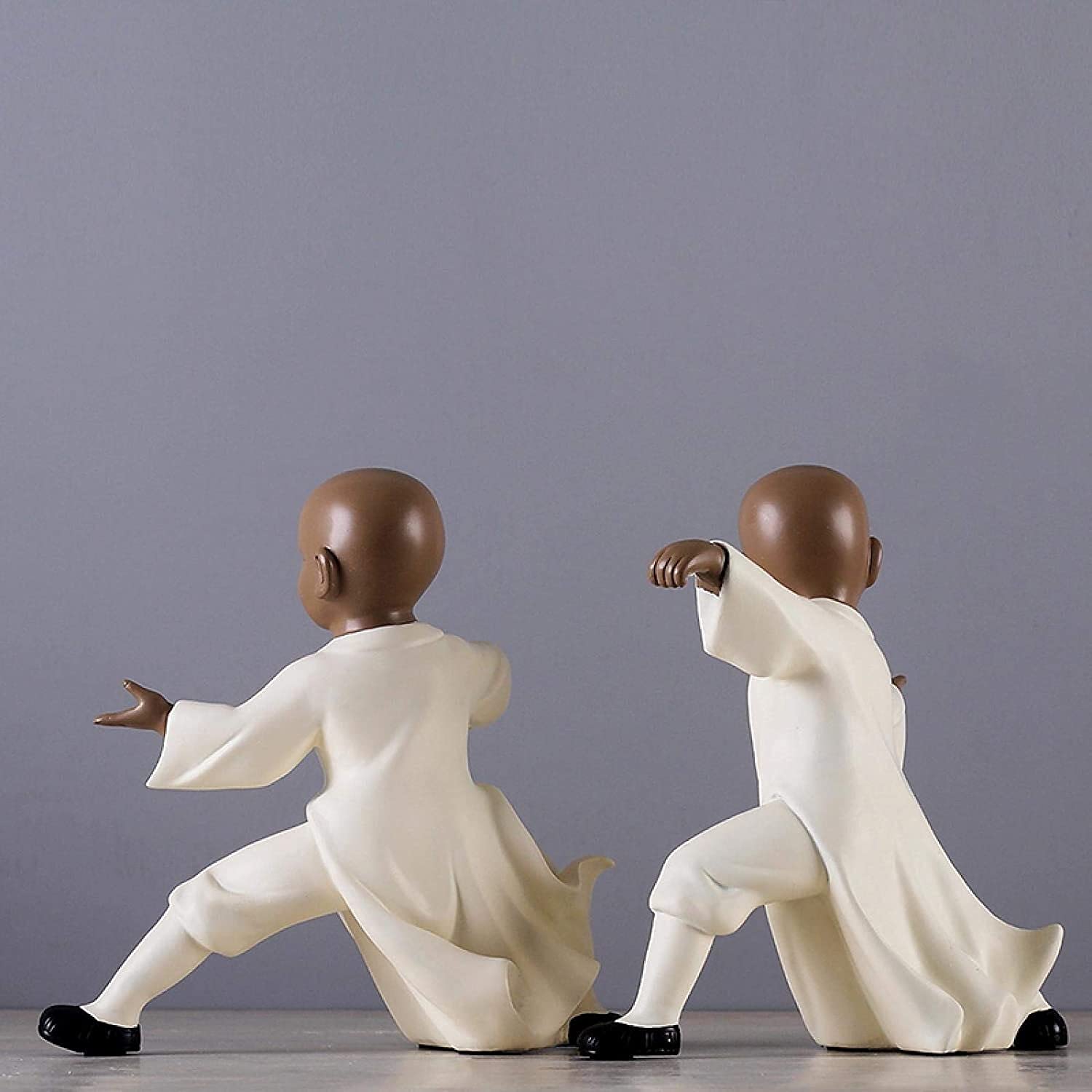 2-Pack Resin Kung Fu Monk Buddha Statues - Miniature Abstract Figurines for Office, Garden, Home Decor - Lucky Cute Ornament Gift for Meditation Spaces, Zen Gardens & Outdoor Courtyards