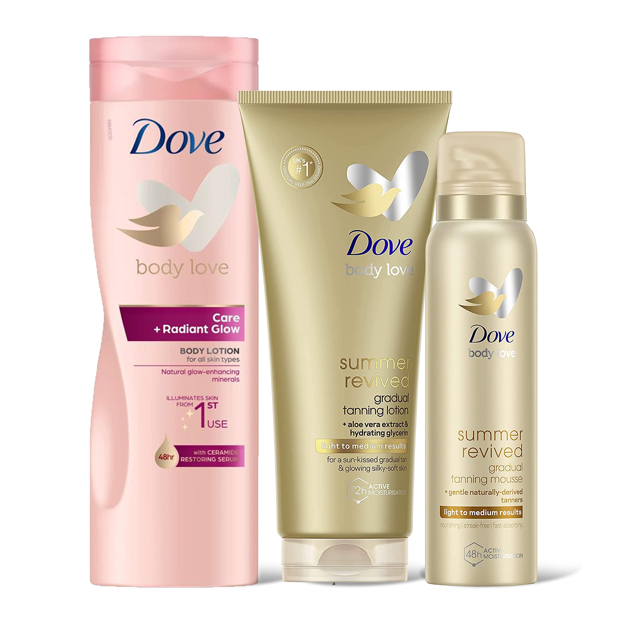 Dove Derma Spa Summer Revived Fair to Medium Self Tanning Body Lotion - Gradual Tan & Glow Moisturizer for Natural Looking Sun-Kissed Skin | Perfect for Beach Vacations, Summer Parties & Everyday Radiance