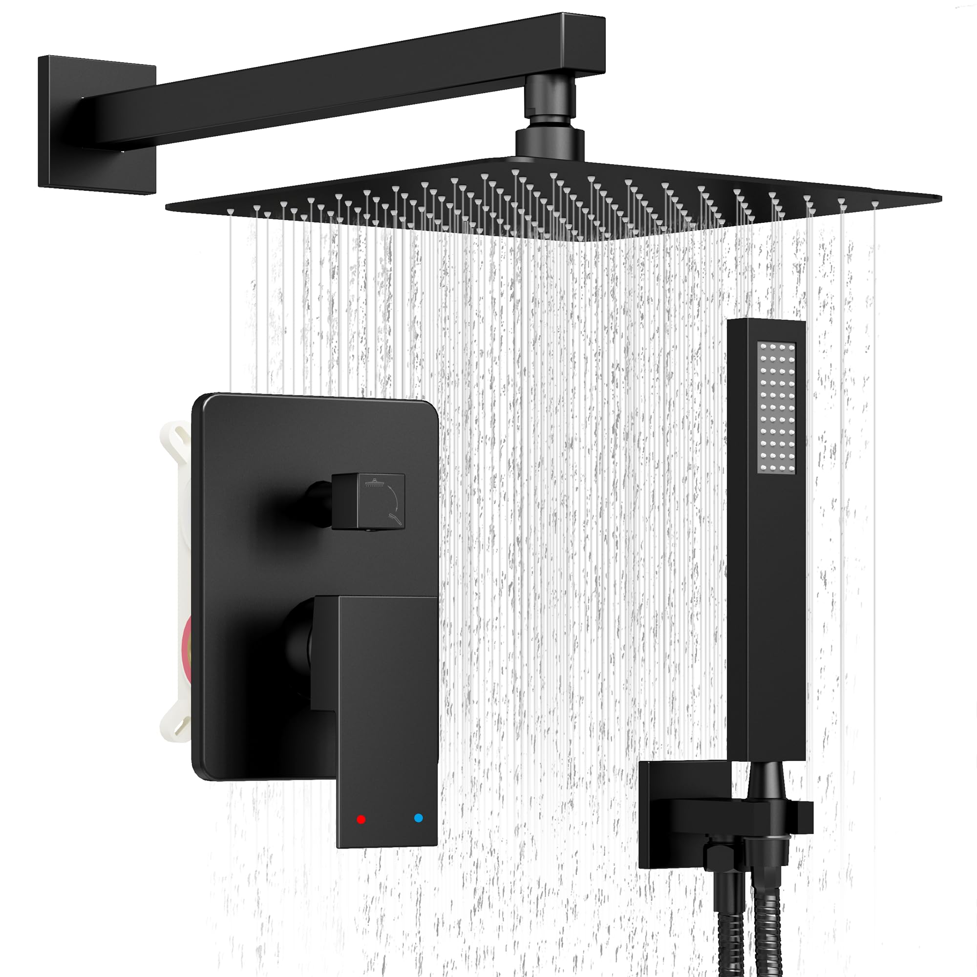 Premium Matte Black Shower System - 12 Inch Rain Showerhead & Handheld Spray Combo with High Pressure Wall Mount Faucet Set (Includes Valve & Trim) - Perfect for Modern Bathrooms, Spa-Like Showers & Luxury Home Renovations