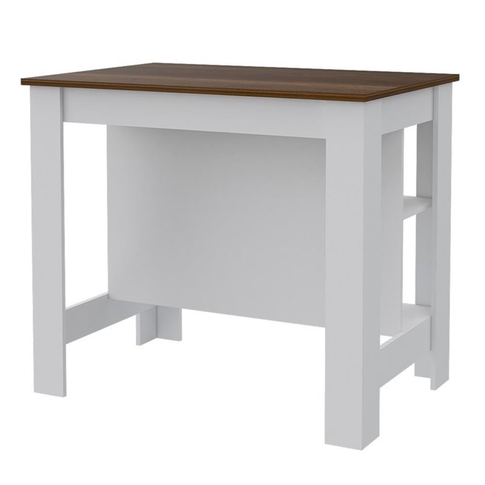Modern Engineered Wood Kitchen Island with Storage - White/Walnut Finish | Stylish Breakfast Bar & Prep Station for Small Kitchens | Durable Countertop for Cooking & Entertaining