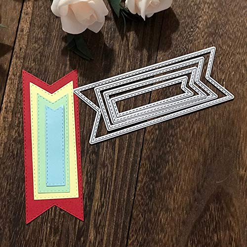 4 Pcs Stitched Banner Scrapbooking Dies - DIY Metal Cutting Dies for Photo Albums, Greeting Cards & Paper Crafts (131mm x 49mm) | Perfect for Card Making, Scrapbooking & Home Decor Projects