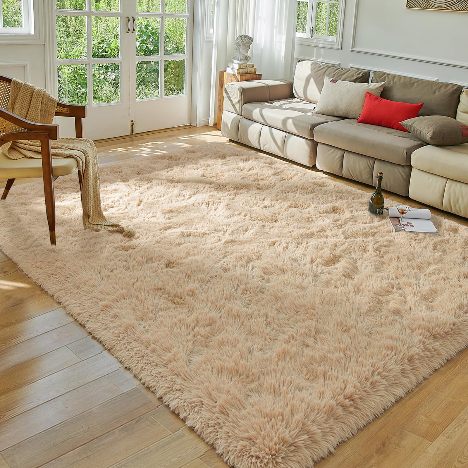 Softlife 5.3x7.6 Feet Shaggy Area Rug - Ultra Plush Fluffy Fuzzy Carpet for Living Room, Bedroom, Nursery & Kids Room | Super Soft Long Shag Bedside Rug | Christmas Home Decor for Boys & Girls (Beige) | Perfect for Cozy Family Gatherings, Playtime & Holiday Decorations
