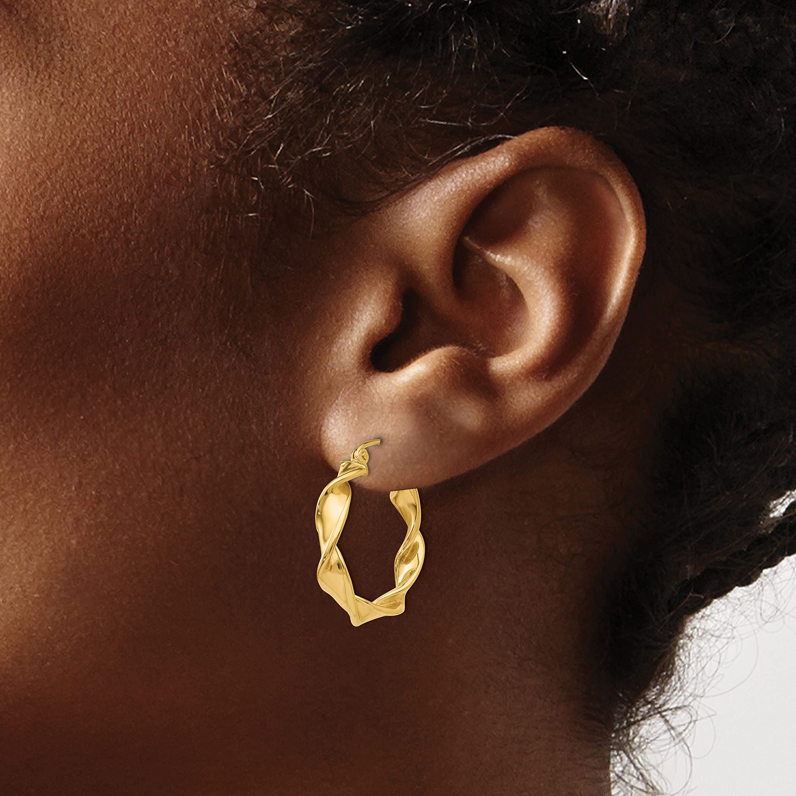 14K Solid Yellow Gold 4mm Twisted Round Small Hoop Earrings for Women - Minimalist Dainty Everyday Jewelry - Perfect for Work, Date Night & Gifts