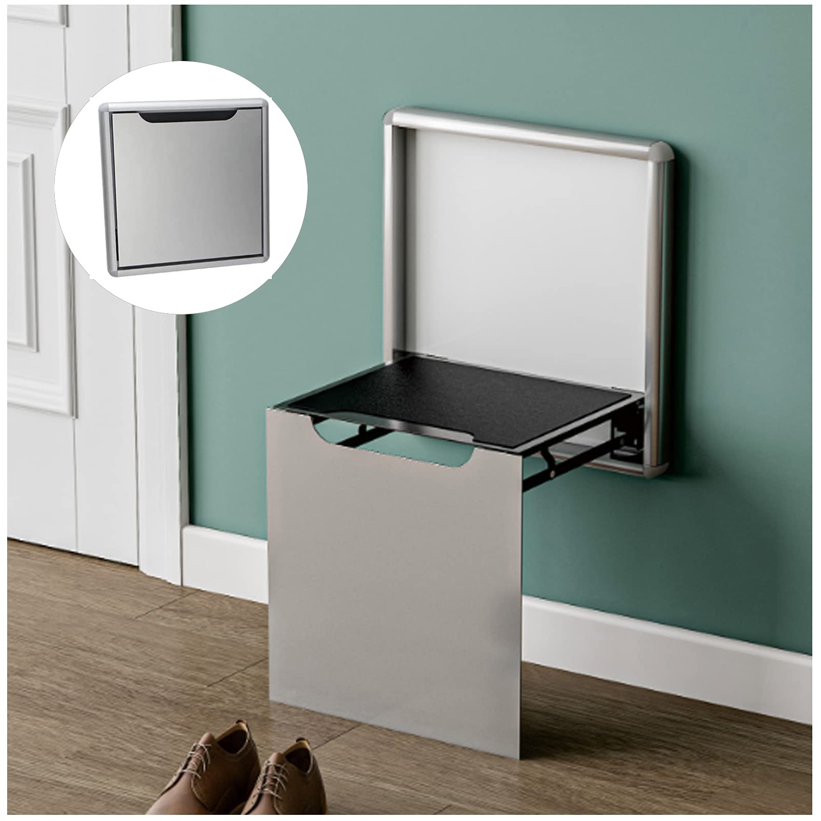 Wall-Mounted Shoe Changing Stool - Foldable Entryway Bench with 300KG Capacity, Space-Saving Folding Chair for Hallway, Kitchen, Bathroom & Shower - Perfect for Quick Shoe Changes & Compact Living Spaces
