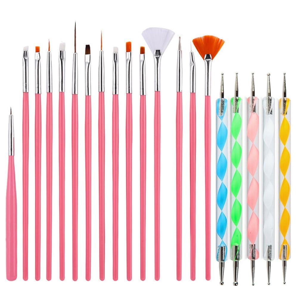 20 Pcs Professional Nail Art Brush Set - Dotting Tools, UV Polish & Acrylic Design Brushes for Nail Art Painting & Drawing | Perfect for Salon, Home Manicure & DIY Nail Designs