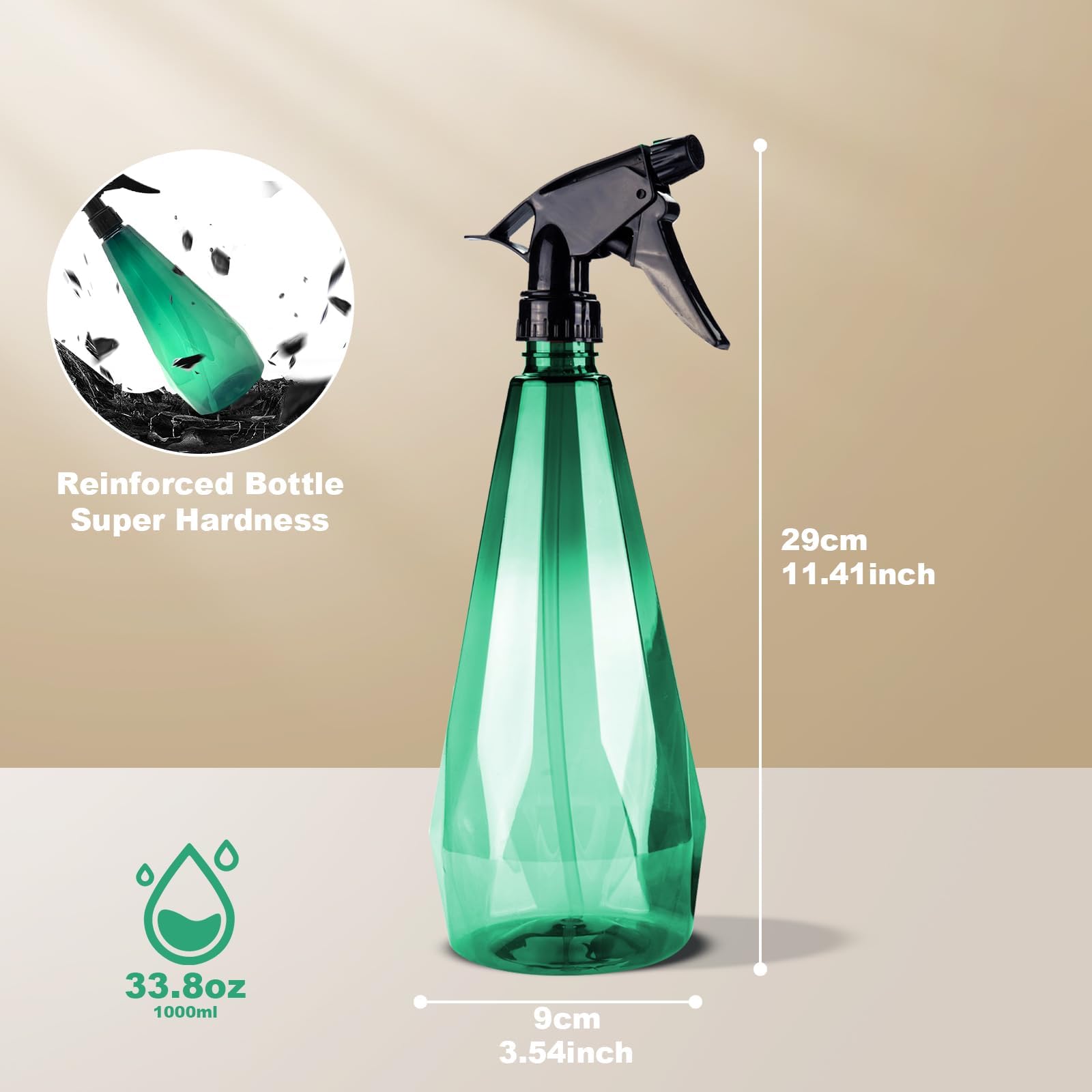 32oz Amber Plastic Spray Bottles (2 Pack) - Refillable Empty Mister for Hair, Hand, Clothes, Bathroom & Plants - Perfect for Essential Oils, Water & Cleaning Solutions - BPA-Free & Eco-Friendly