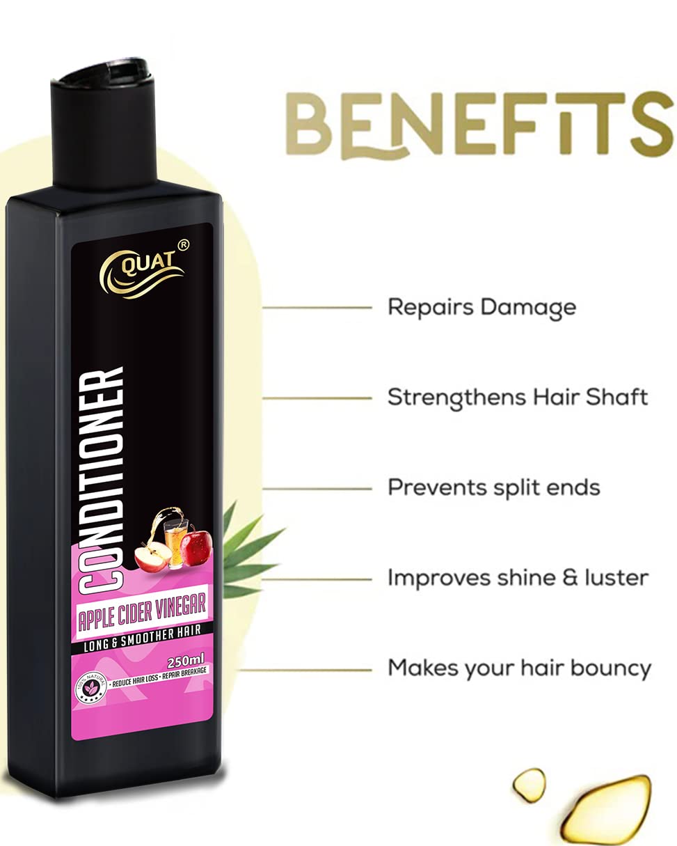 QUAT Apple Cider Vinegar Hair Conditioner - Nourishing & Repairing Treatment for Long, Damaged Hair - Adds Shine & Revitalizes Lifeless Hair (250ml) - Perfect for Daily Hair Care & Salon-Quality Results at Home