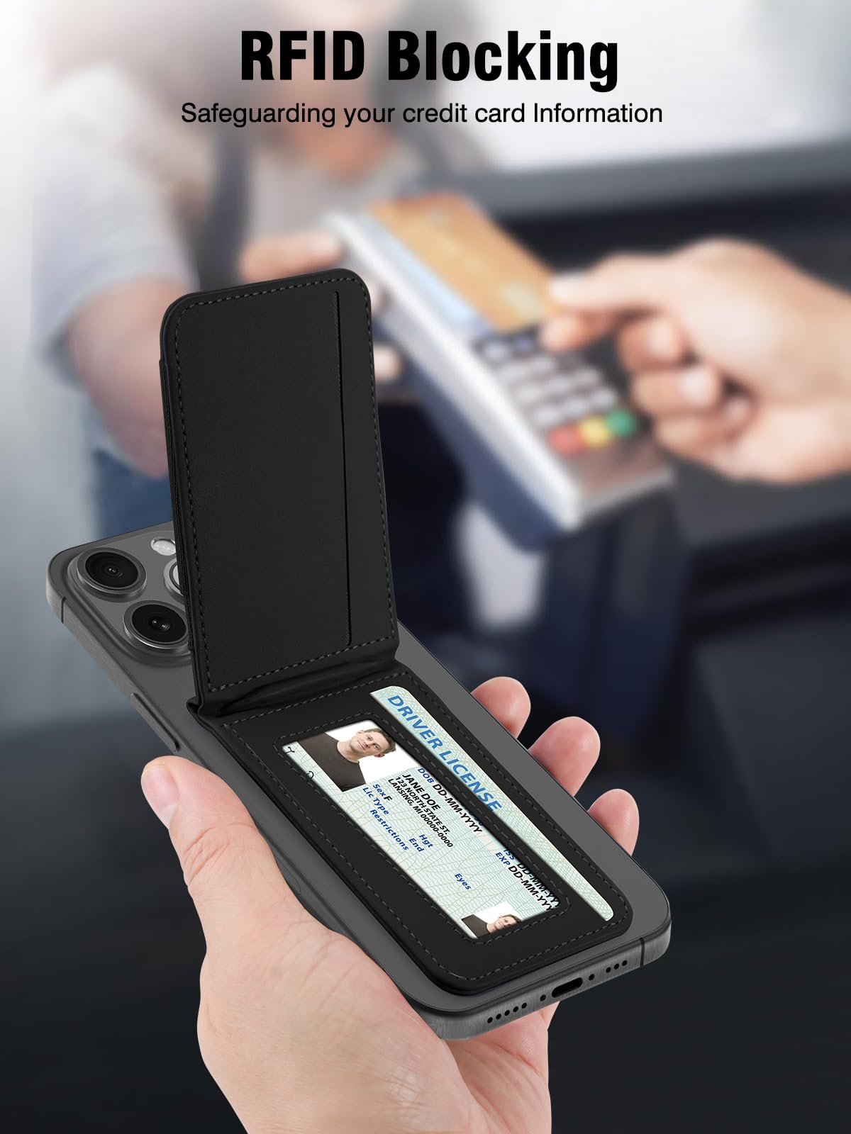 TopMade Magnetic Wallet Stand for iPhone 16/15/14/13/12 Series - 4 Card Slots, Holds 10 Cards, RFID Blocking with ID Window (Not for 13/12 Mini) - Perfect for Daily Commute, Travel & Hands-Free Viewing