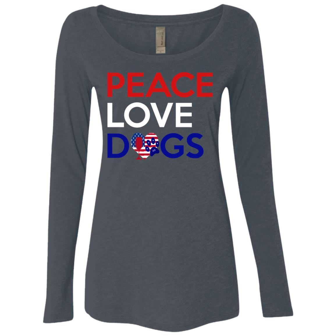 Peace Love Dogs Women's Long Sleeve Scoop Neck Tri-Blend T-Shirt - Soft Vintage Style Graphic Tee for Dog Lovers, Casual Wear & Animal Rescue Support