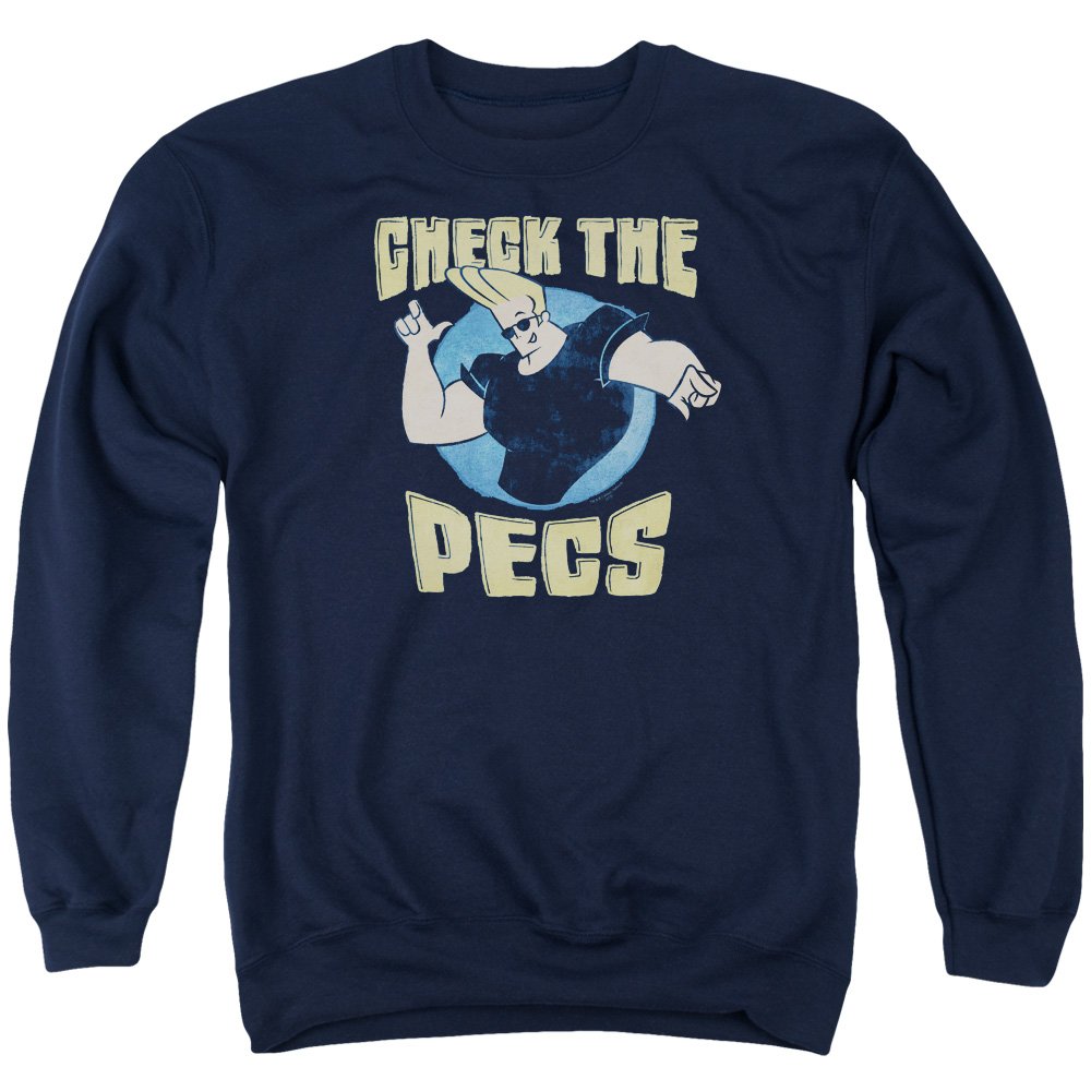 Johnny Bravo Check The Pects Graphic Unisex Crewneck Sweatshirt for Men & Women | Casual Streetwear, Anime Fan Apparel, Retro Cartoon Tee for Everyday Wear