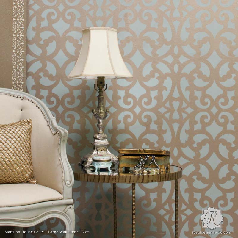 Mansion House Grille Trellis Wall Stencil - DIY Home Decor Stencil for Wall Painting, Furniture & Crafts - Perfect for Bedroom, Living Room & Garden Projects