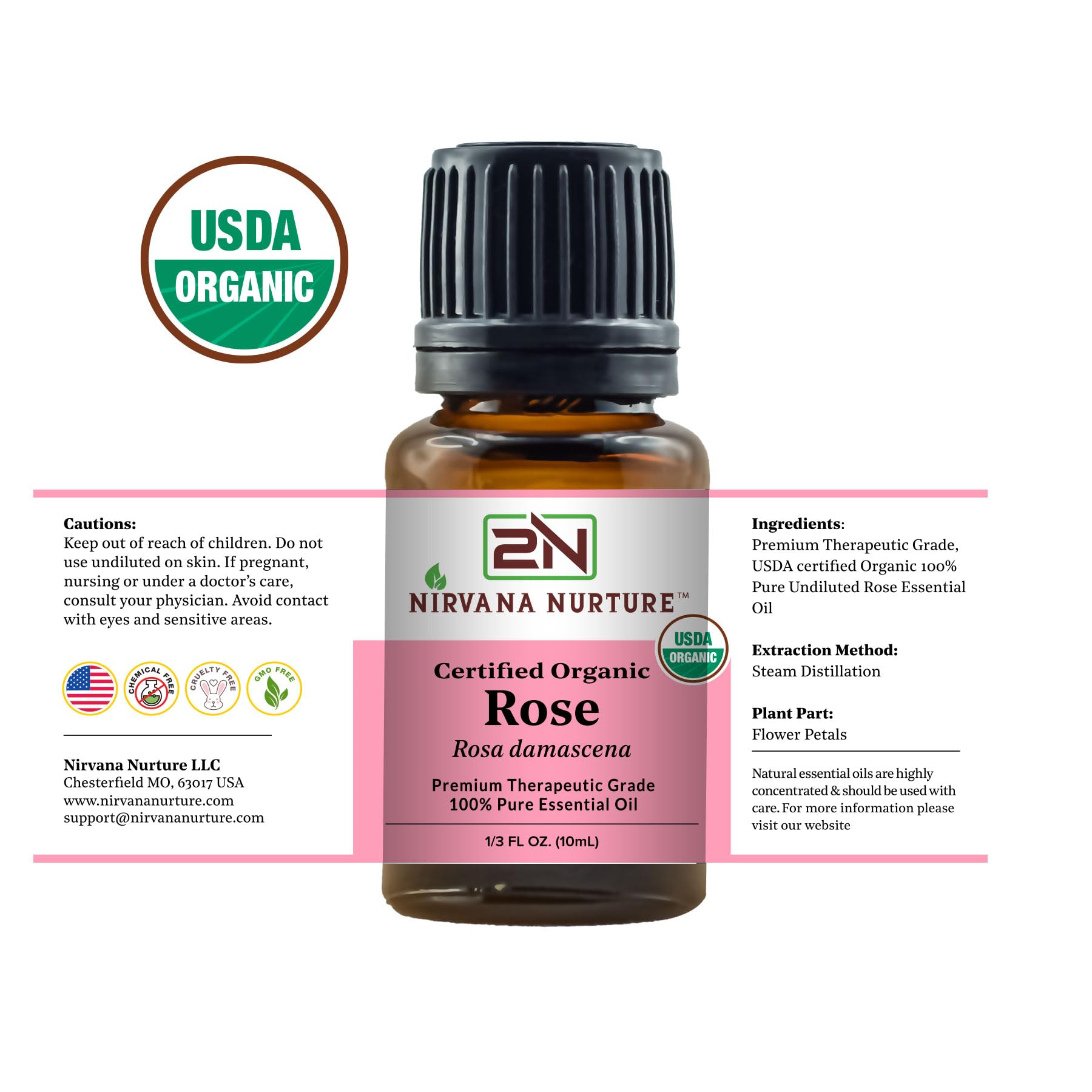 Organic Rose Essential Oil - 100% Pure for Aromatherapy & Skin Care