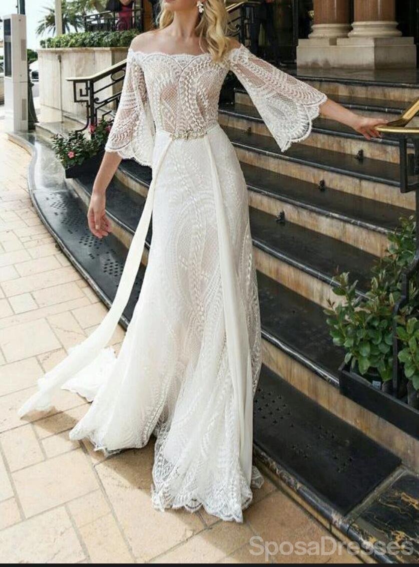 Elegant Off Shoulder Long Sleeve Lace Wedding Dress - Romantic A-Line Bridal Gown for Beach, Church & Garden Weddings (WD595)
