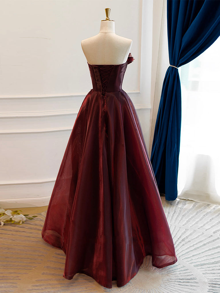 Elegant A-Line Burgundy Organza Long Prom Dress & Evening Gown for Formal Events, Homecoming, Weddings, and Special Occasions