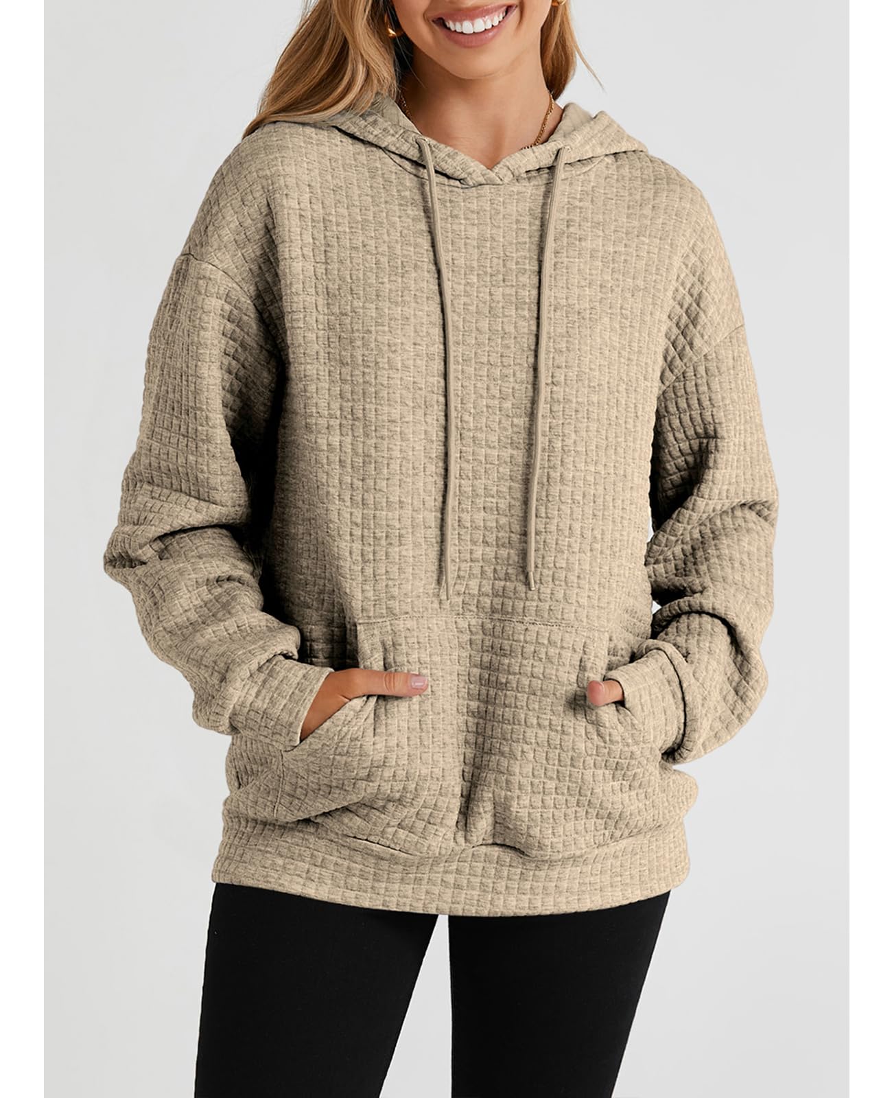 SELINK Women's Casual Pullover Waffle Hoodie - Long Sleeve Drawstring Hooded Sweatshirt with Pocket | Cozy Loungewear for Fall & Winter, Perfect for Home, Workouts and Outdoor Activities