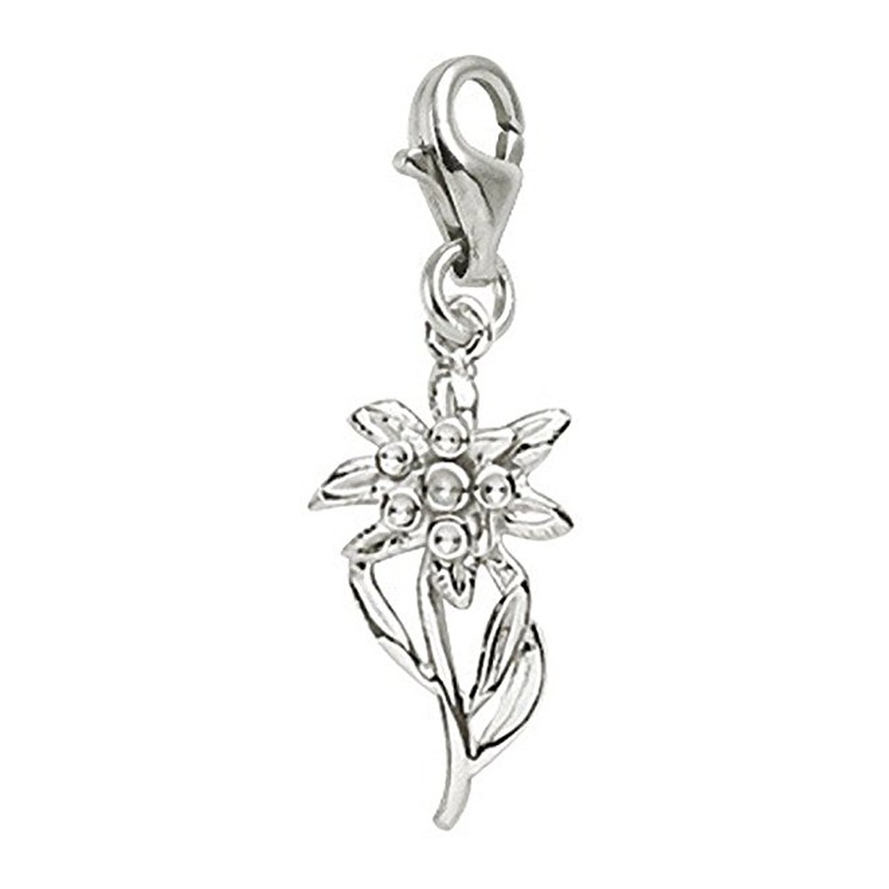 Edelweiss Charm Pendant with Lobster Claw Clasp - Silver Jewelry Charm for Bracelets & Necklaces - Perfect for DIY Jewelry Making, Gifts, and Everyday Wear