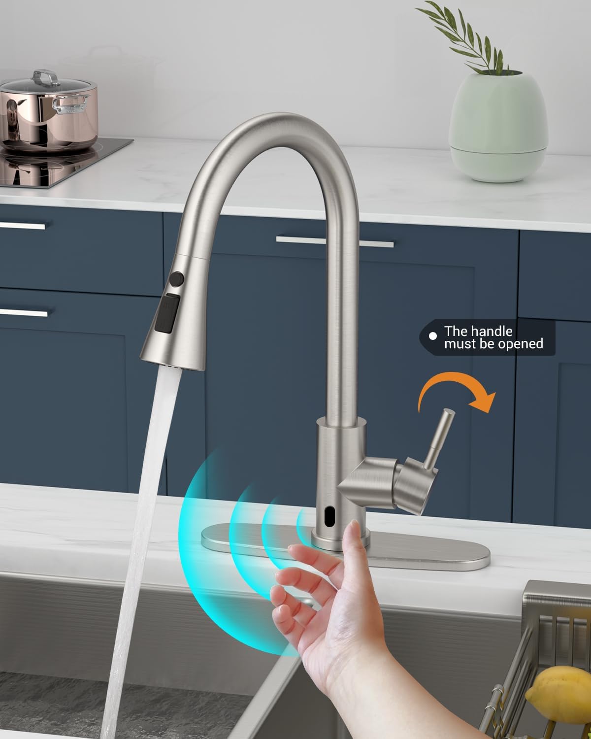 APPASO Touchless Kitchen Faucet with Motion Sensor - Hands-Free Pull Down Sprayer with 3 Modes, Soap Dispenser & ABS Spray Head - Brushed Nickel Stainless Steel for Modern Kitchens, Perfect for Busy Cooks & Families with Kids