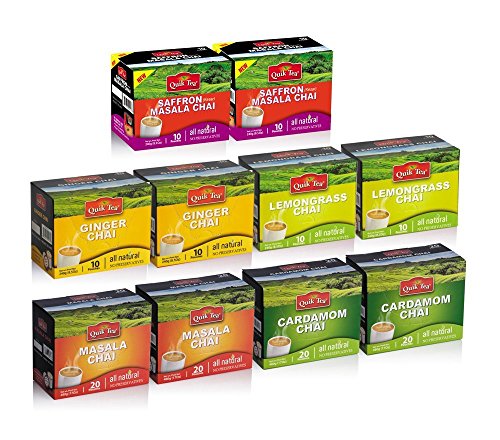 Quik Tea Chai Tea Latte Variety Pack - 5 Delicious Flavors, 100 Premium Tea Pouches | Perfect for Home, Office & Gifting | Instant Chai Latte Mix for Tea Lovers