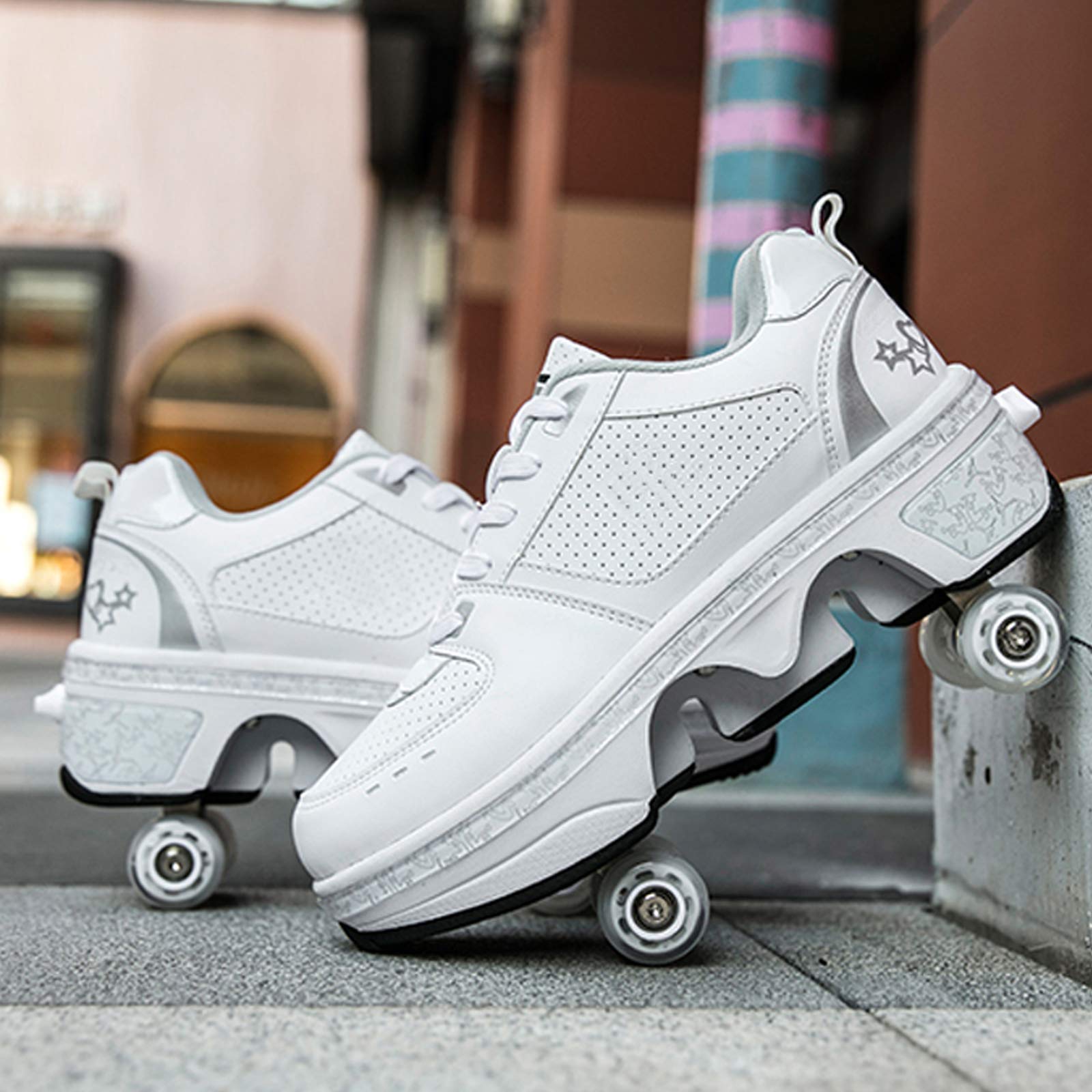 MLyzhe Roller Shoes for Adults & Kids - Double-Row Deformable Wheels, Automatic Walking Shoes with Invisible Pulley for Indoor & Outdoor Skating - Perfect for Commuting, Sports and Fun Activities
