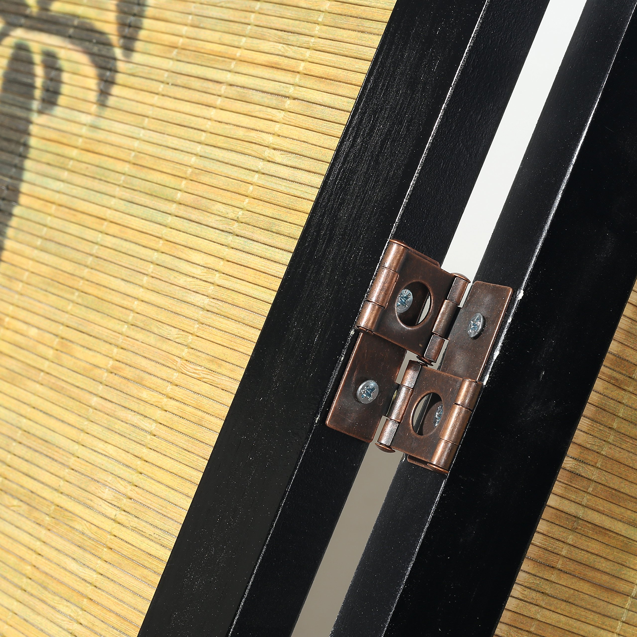 MyGift 4 Panel Bamboo Room Divider with Chinese Calligraphy Design - Freestanding Folding Screen with Black Wood Frame for Home, Office & Event Decor | Perfect for Privacy, Partition & Asian-Inspired Interior Design