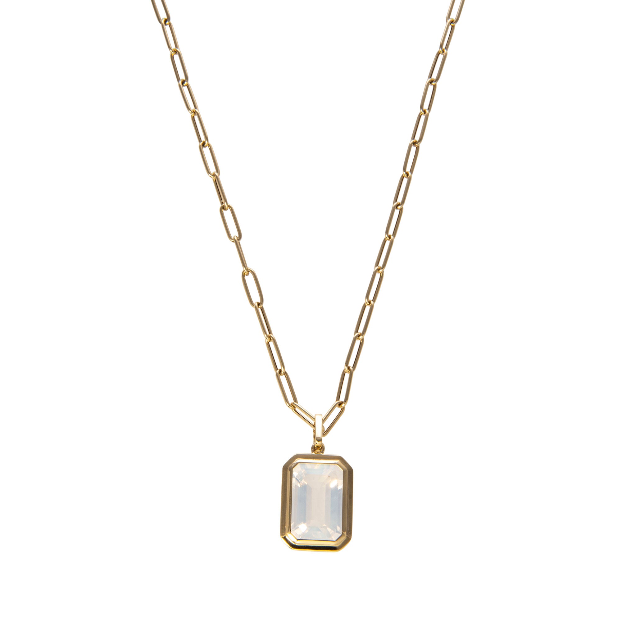 Goshwara Emerald Cut Moon Quartz 18K Gold Pendant Necklace for Women | Elegant Jewelry Gift for Birthday, Anniversary & Special Occasions