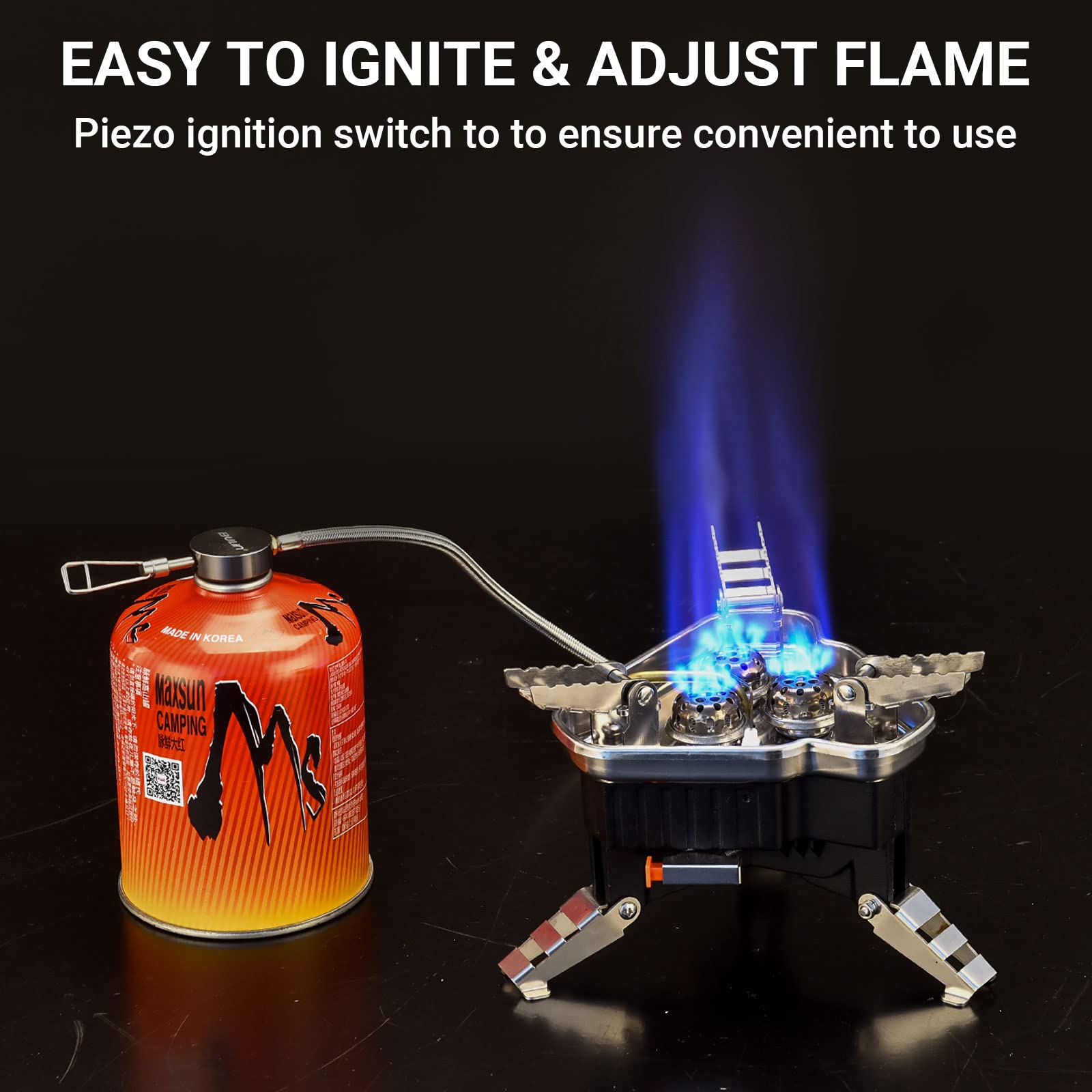 Portable Bulin Gas Camping Stove with Piezo Ignition - Foldable Outdoor Windproof Burner for Camping, Hiking, Backpacking & Picnics - Perfect for Cooking Meals in Nature