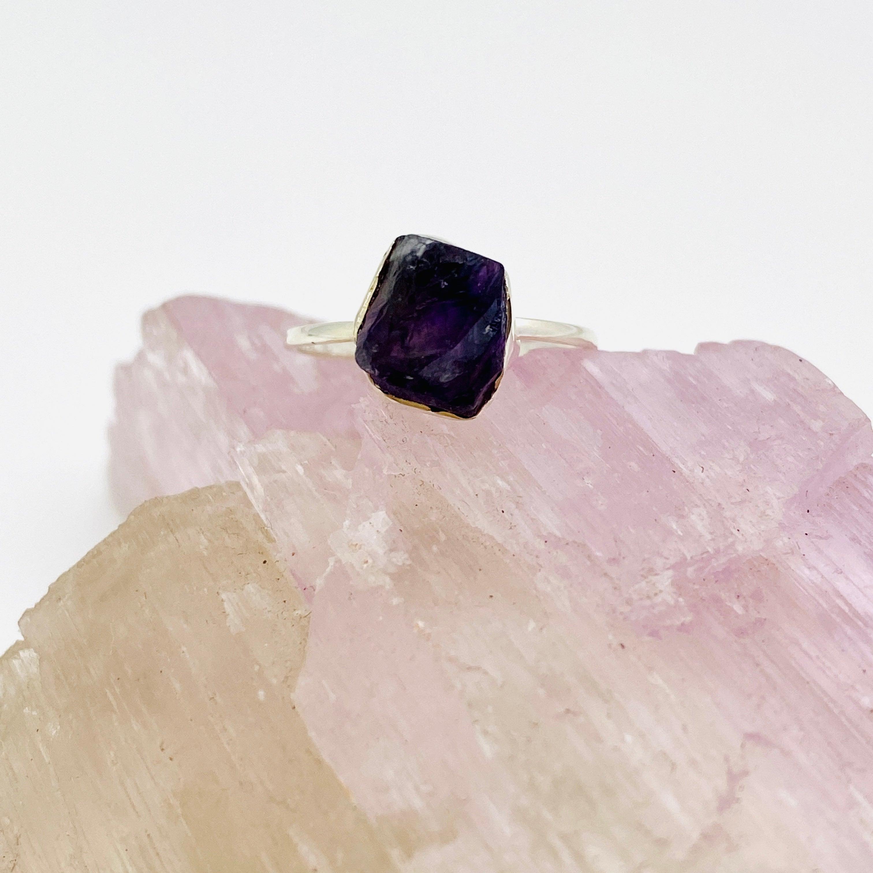 Natural Amethyst Raw Crystal Ring for Women - Handmade Fine Band Jewelry R3701 AM - Perfect for Boho Style, Spiritual Healing & Everyday Fashion Accessories