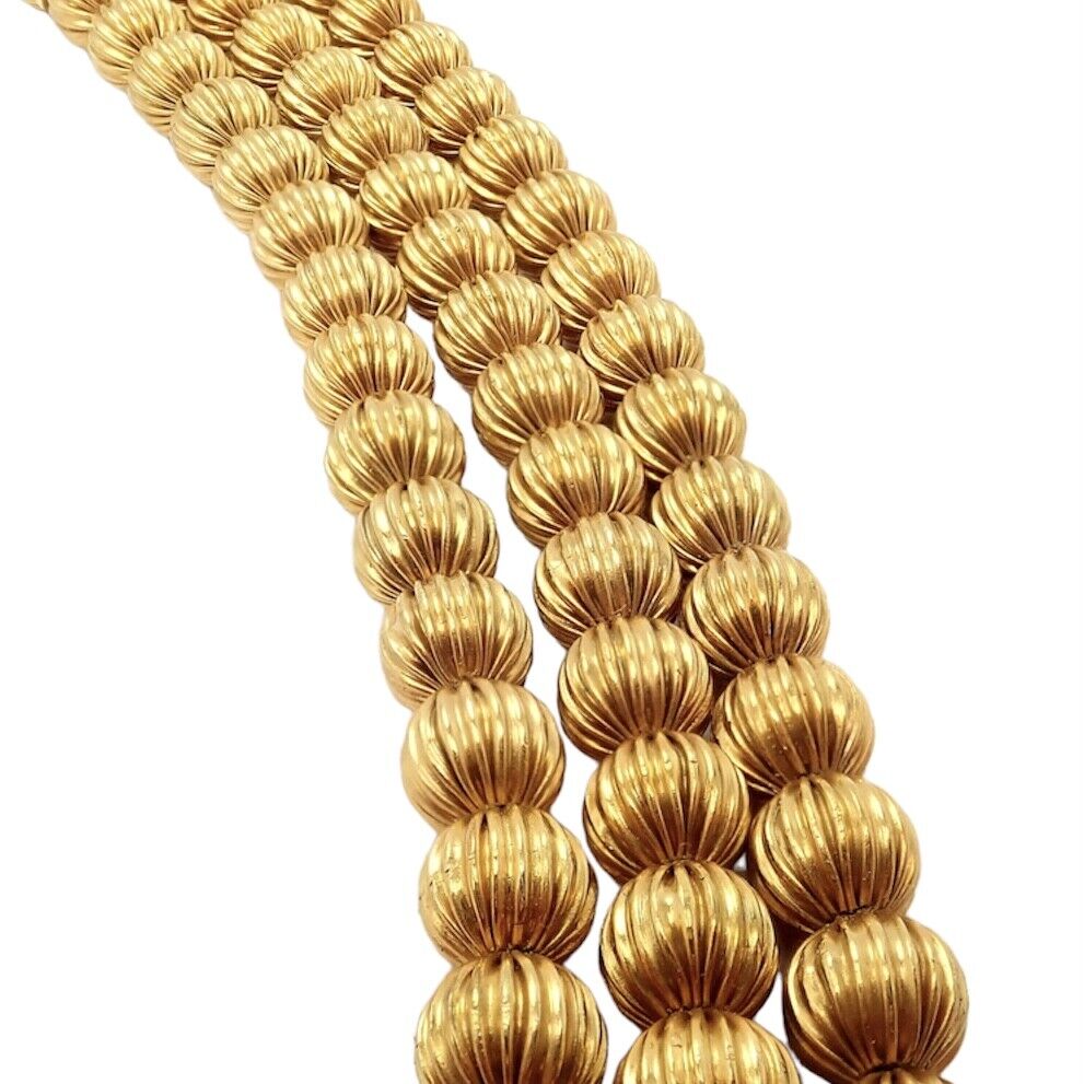 Vintage Ilias Lalaounis 18k Yellow Gold Carved Bead Ball Necklace - Elegant Estate Jewelry for Women, Perfect for Weddings, Parties & Special Occasions