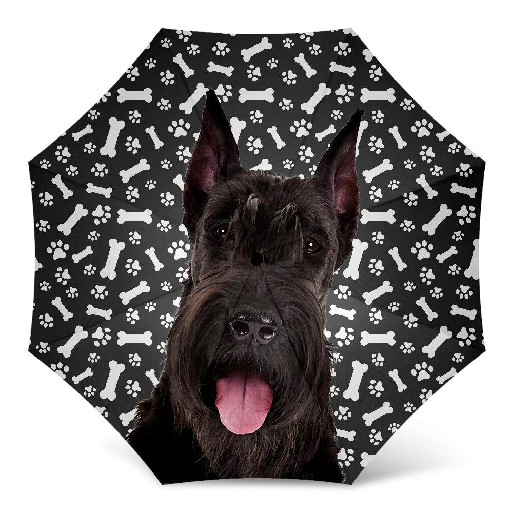Windproof Folding Umbrella with Giant Schnauzer Dog Paw Print - Compact Travel & Golf Umbrella for Dog Lovers - Perfect Gift for Dog Moms - Ideal for Outdoor Walks, Beach Trips and Rainy Day Adventures